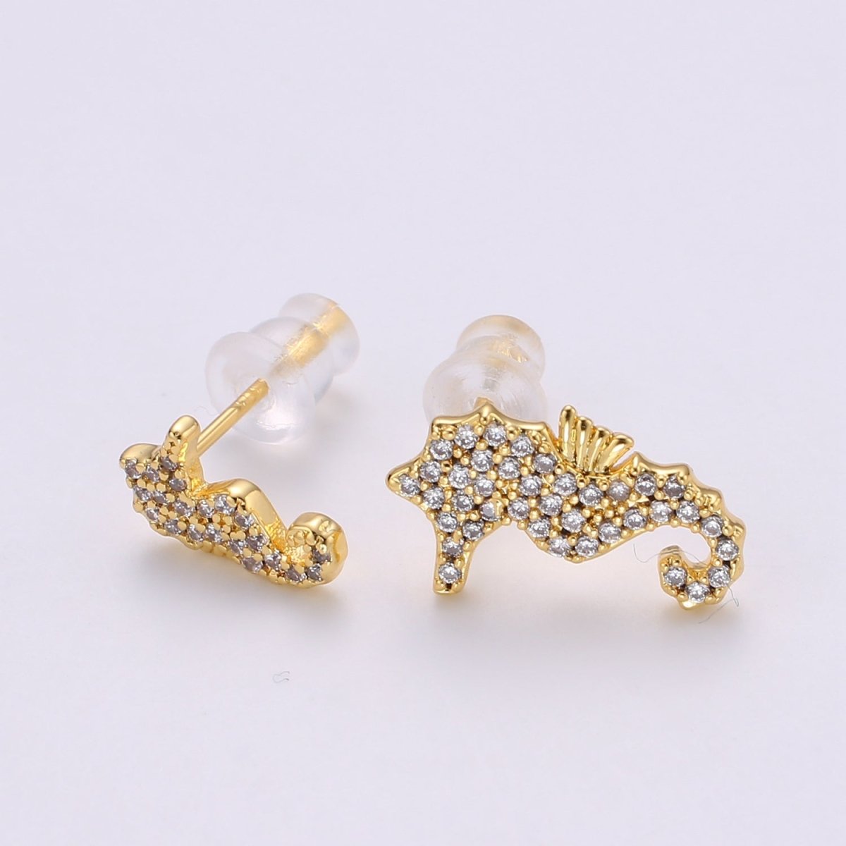 Mismatched Stud Earring Dainty Sea Horse Stud Earring, Gold Sea Horse Earring, Micro Pave Earrings Animal Studs Minimalist Stud Earrings Q-370