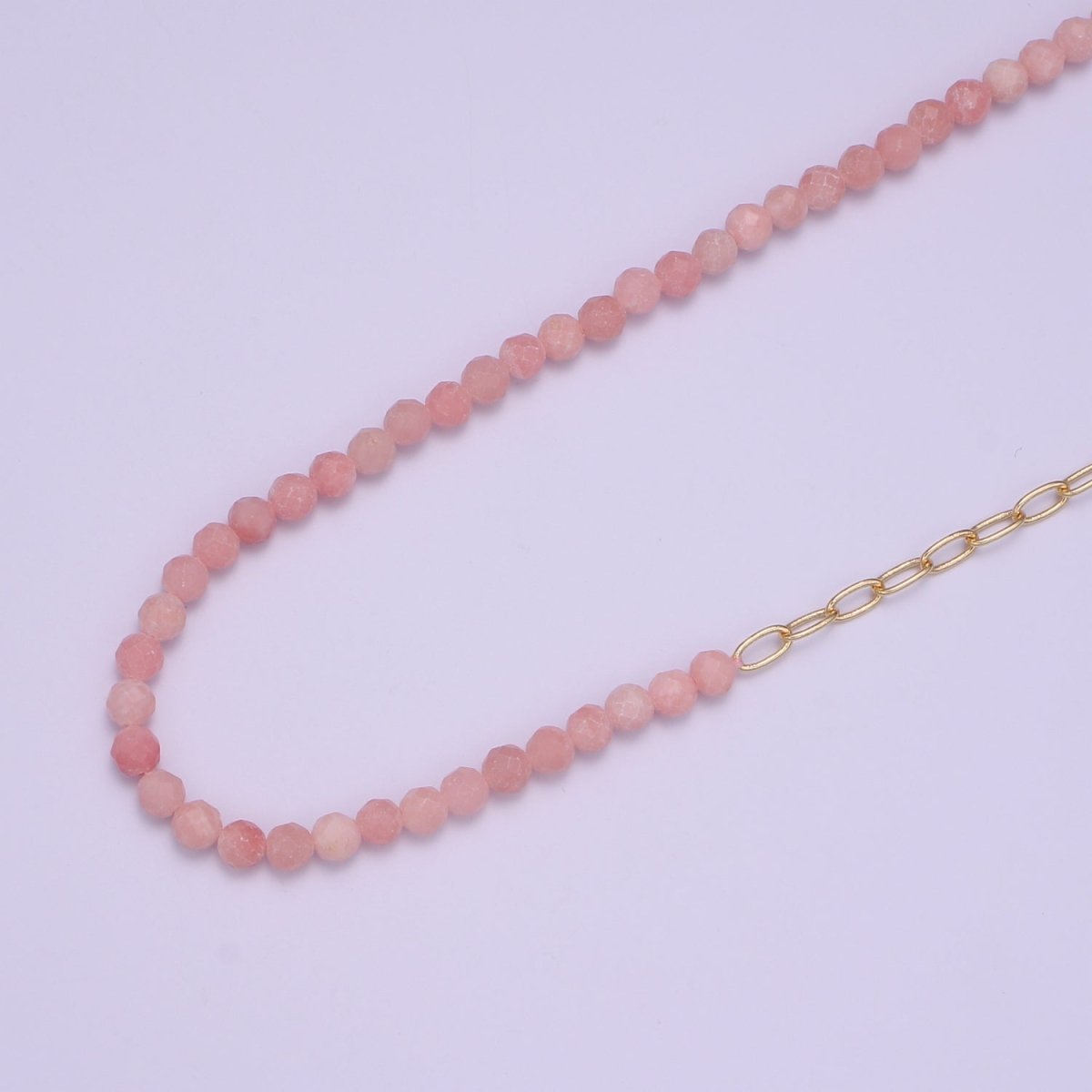 Mixed Chain Necklace, Fused Rose Quartz Beads necklace w/ 14k Gold Filled Necklace, Cable Link Chain Necklace Ready To Wear Necklace