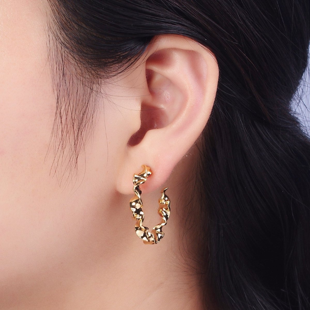 Modern Gold Hoop Earrings, Gold Hoops, Bold Hoop Earrings, Twisted Hoop Earrings, Dainty Hoops, Hammered Rustic Earring AD-065
