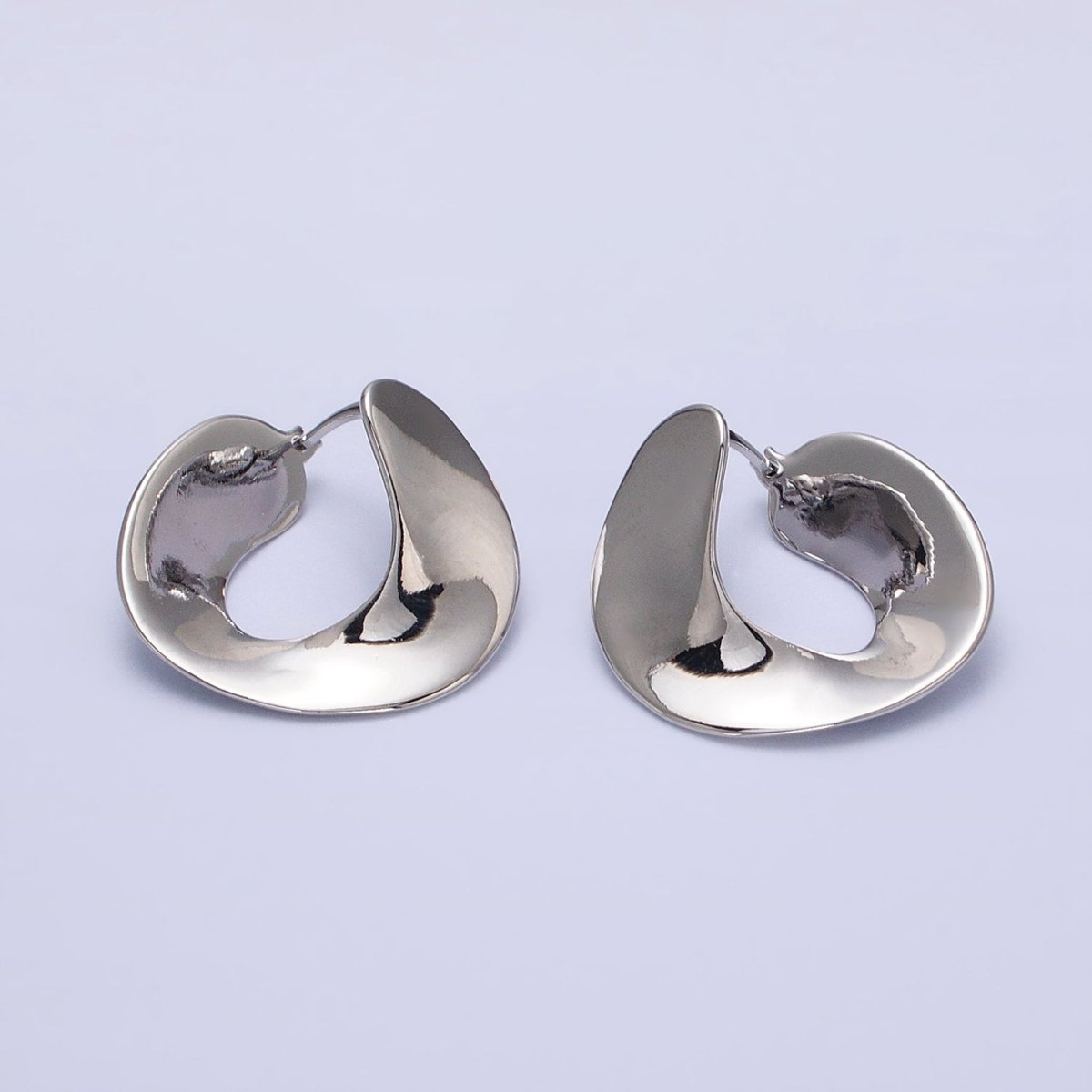Modern Gold, Silver Geometric Abstract Spiral Wide Thin Band Hoop Geometric Earrings | AB639 AB640