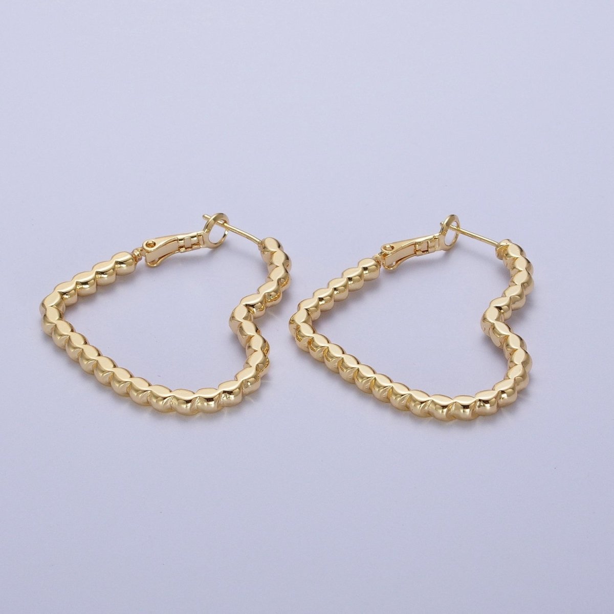 Modern Heart Hoop in Gold Beaded Earrings Medium Hoop For Everyday Wear Q-031