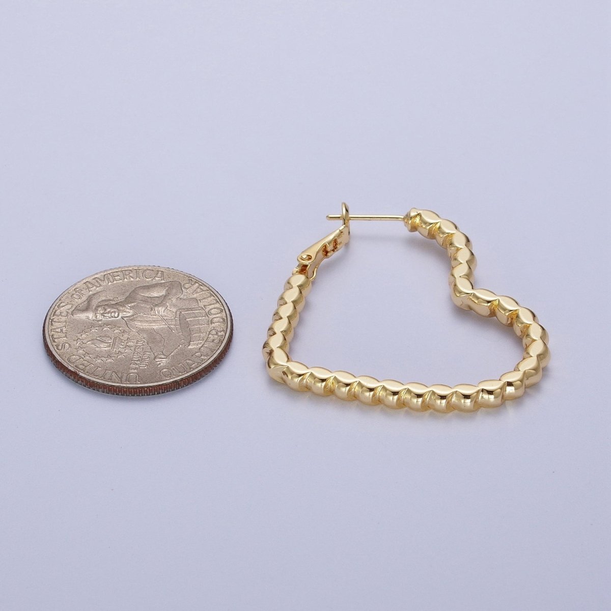 Modern Heart Hoop in Gold Beaded Earrings Medium Hoop For Everyday Wear Q-031