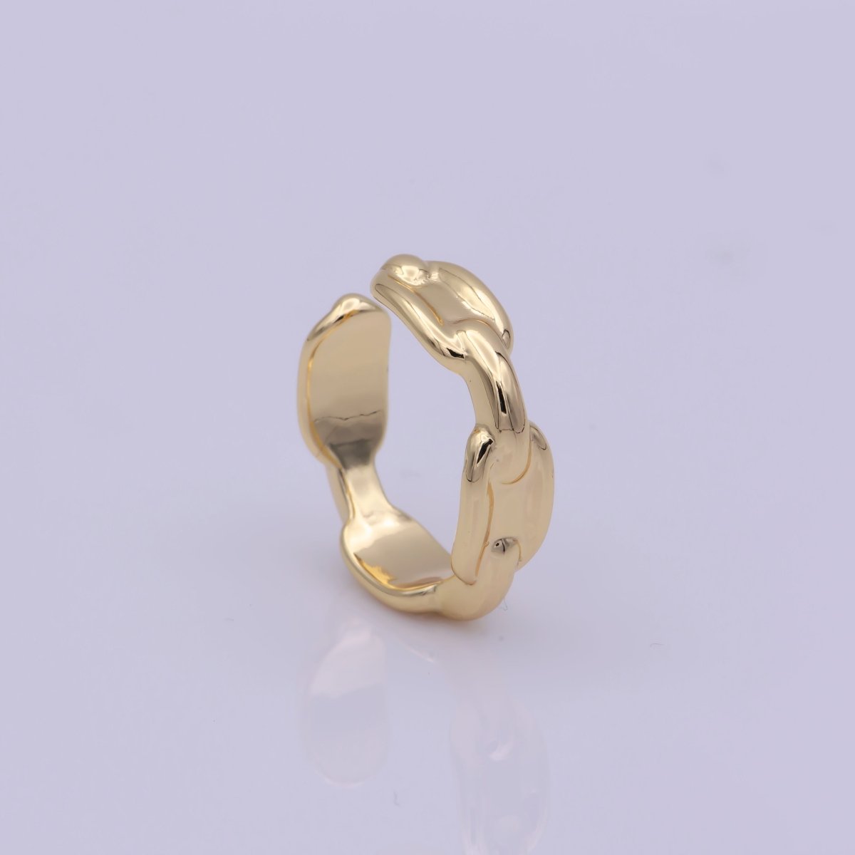 Modern Paper Clip Chain Link Ring Open Adjustable Gold Stackable Ring U-144