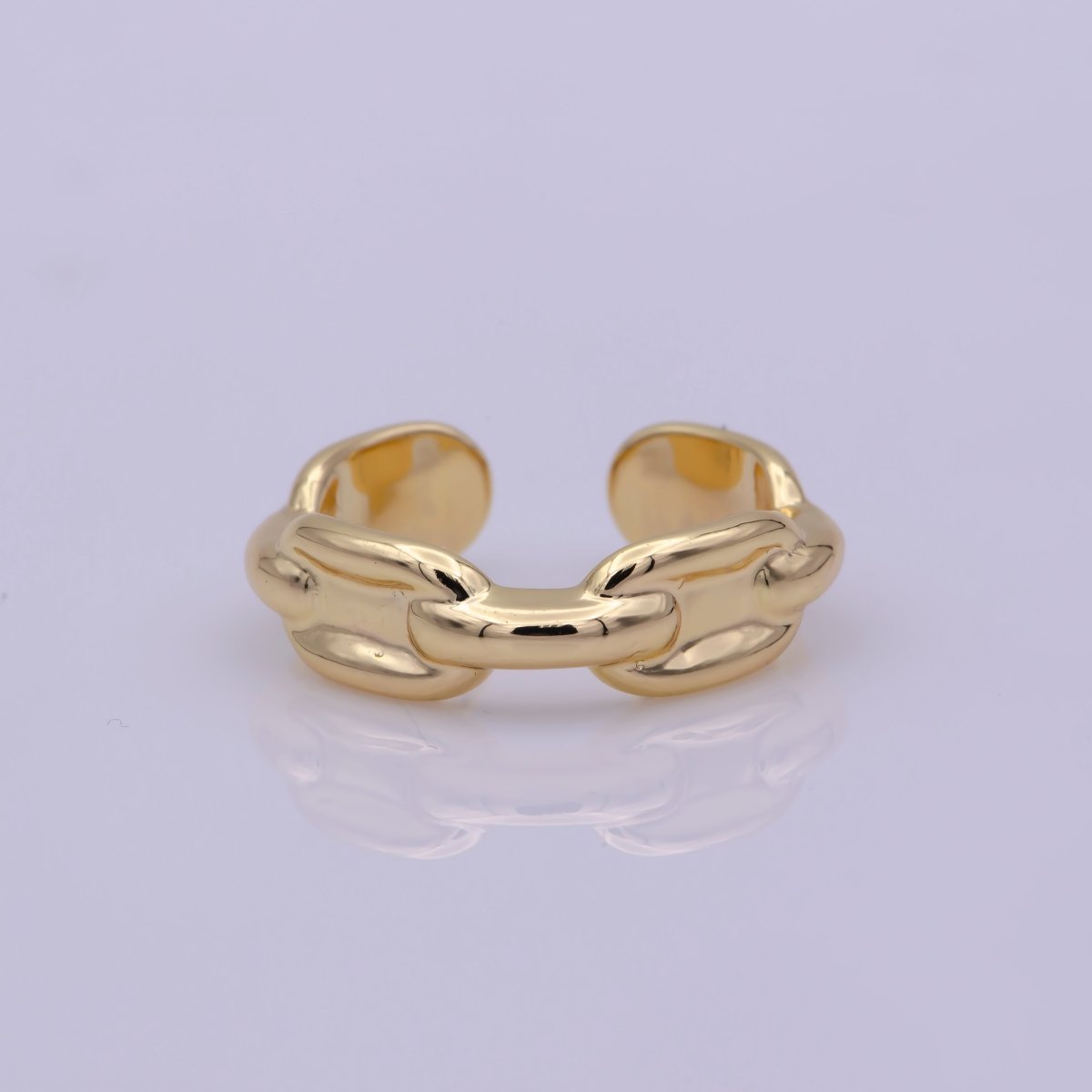 Modern Paper Clip Chain Link Ring Open Adjustable Gold Stackable Ring U-144