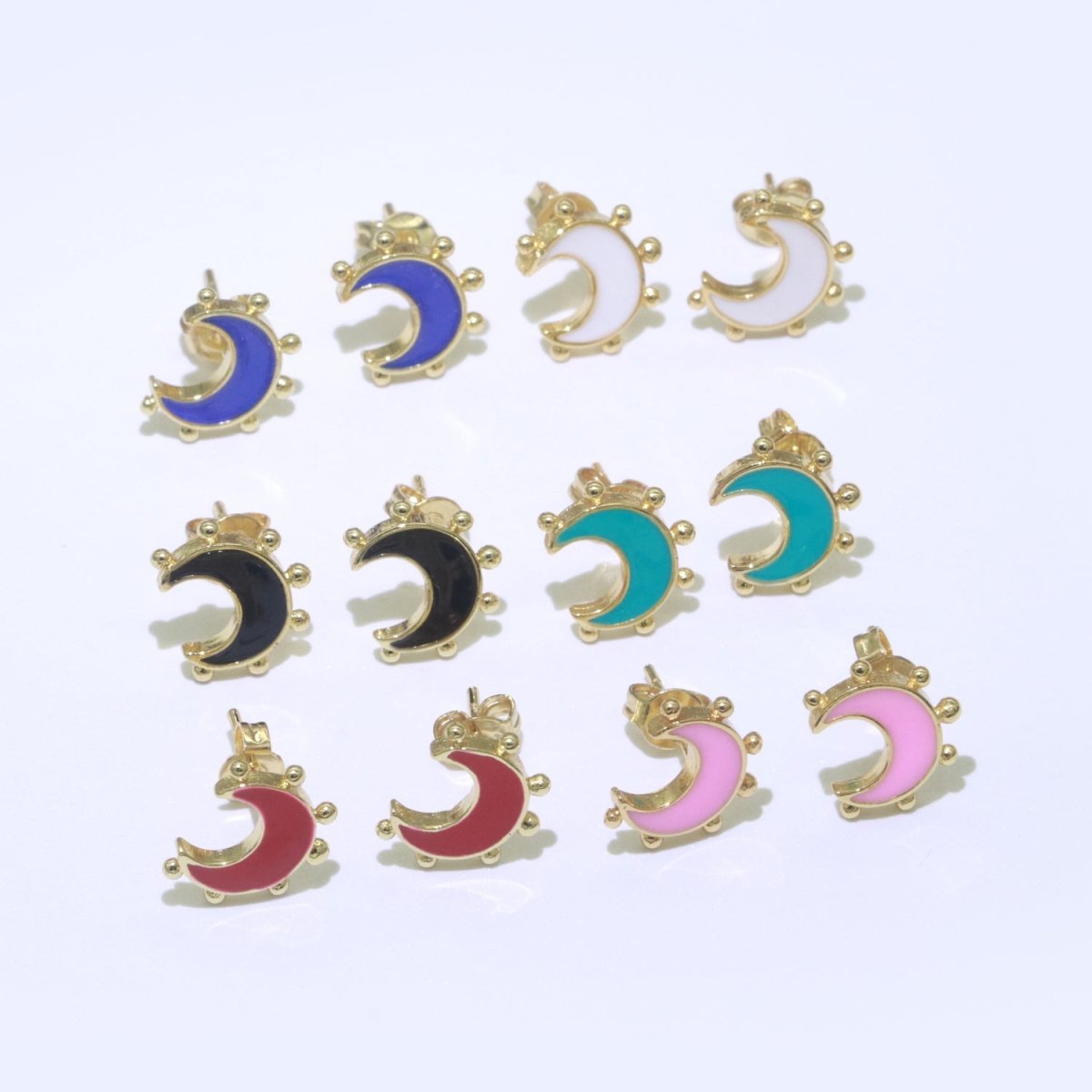 Moon Enamel Stud Earrings Gold Filled Cute Small Celestial Jewelry Hypoallergenic Stud Earrings for Women And Girls T-052~T-057