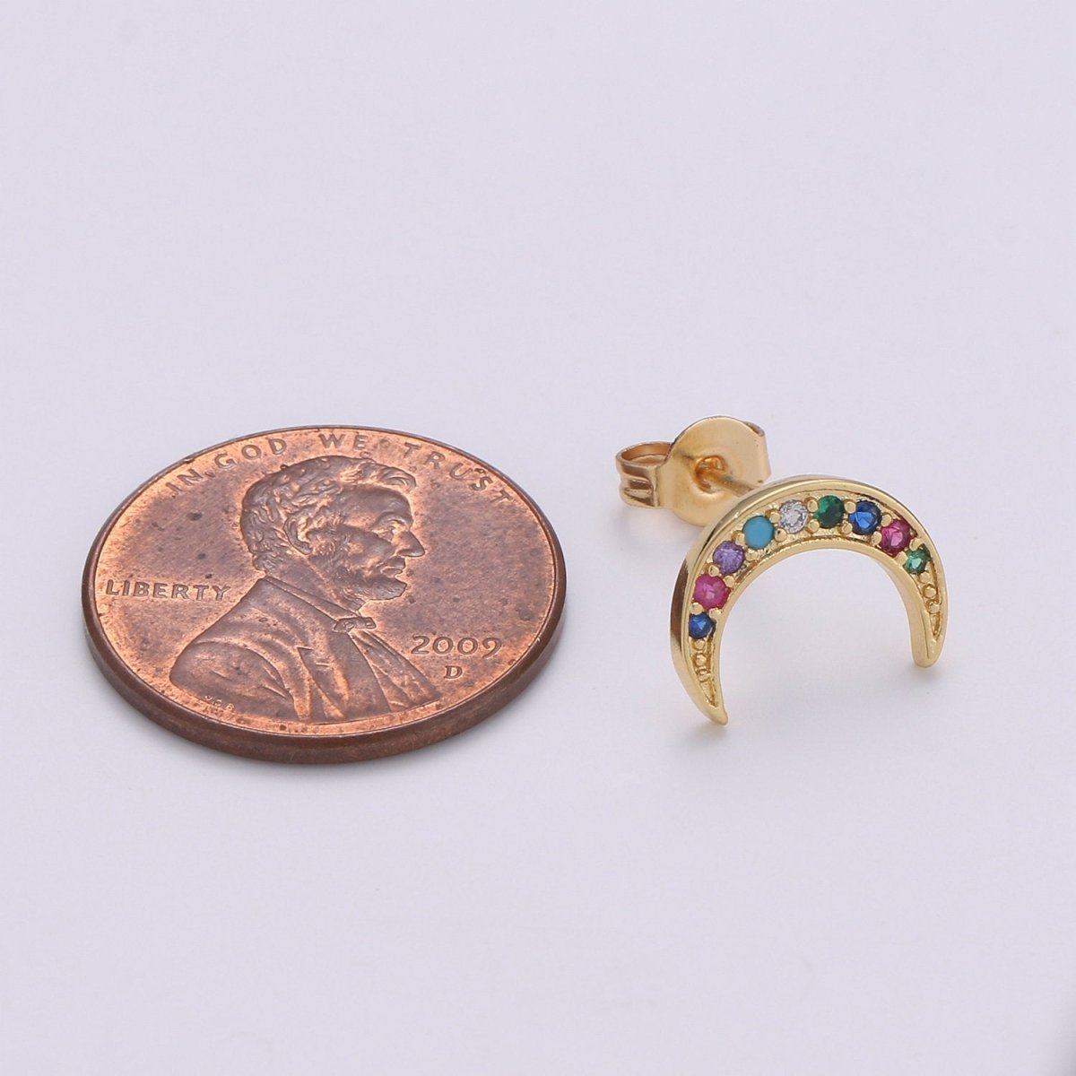 Moon Stud Earrings for Women, Crescent Moon studs, dainty moon studs, Micro pave Gold Celestial Jewelry gift for her Q-257