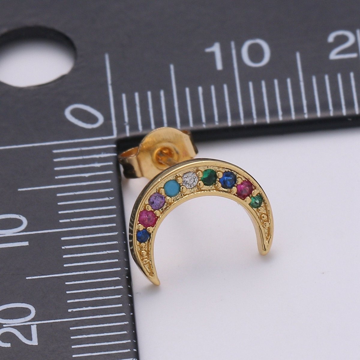 Moon Stud Earrings for Women, Crescent Moon studs, dainty moon studs, Micro pave Gold Celestial Jewelry gift for her Q-257
