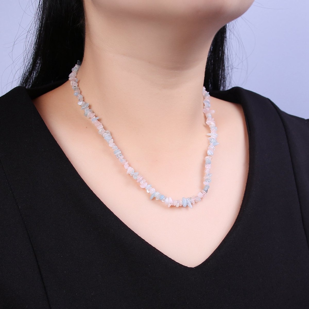 Morganite Chip Beaded Necklace 18 inch + 2 inch extender Necklace Healing Crystal Yoga Necklace Ready to Wear | WA-647 Clearance Pricing