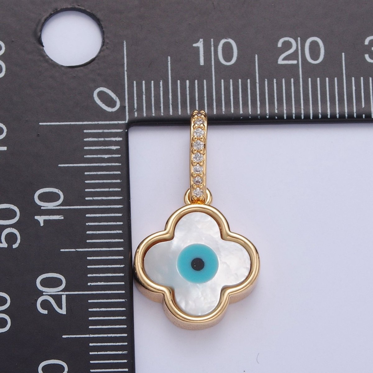 Mother of Pearl Clover Necklace Pendant Eye Clover Charm Micro Pave Religious Jewelry J-629