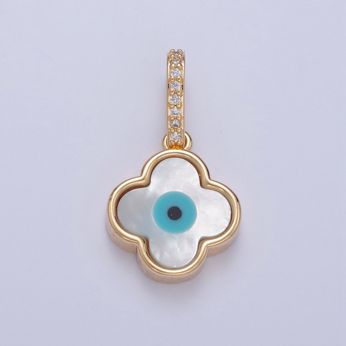 Mother of Pearl Clover Necklace Pendant Eye Clover Charm Micro Pave Religious Jewelry J-629