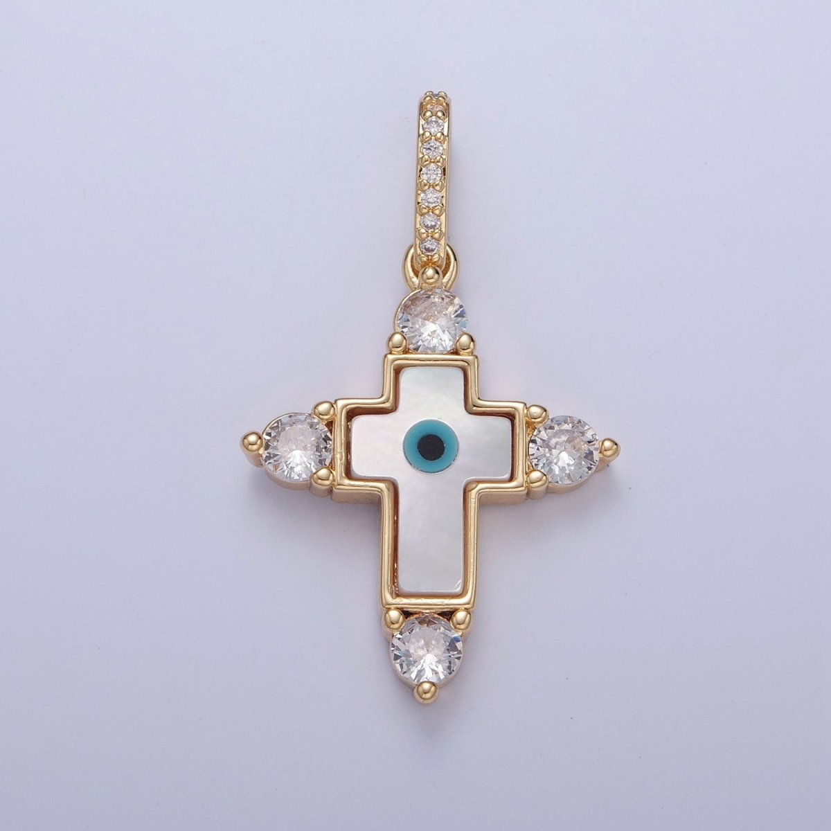 Mother of Pearl Cross Necklace Pendant Eye Cross Charm Micro Pave Cross Medallion Religious Jewelry J-638