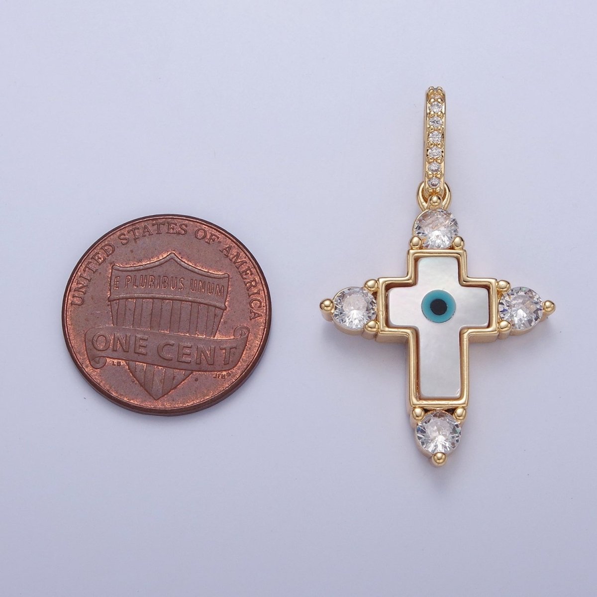 Mother of Pearl Cross Necklace Pendant Eye Cross Charm Micro Pave Cross Medallion Religious Jewelry J-638