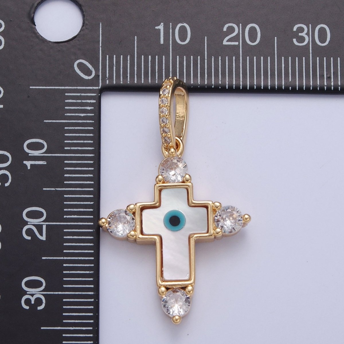 Mother of Pearl Cross Necklace Pendant Eye Cross Charm Micro Pave Cross Medallion Religious Jewelry J-638