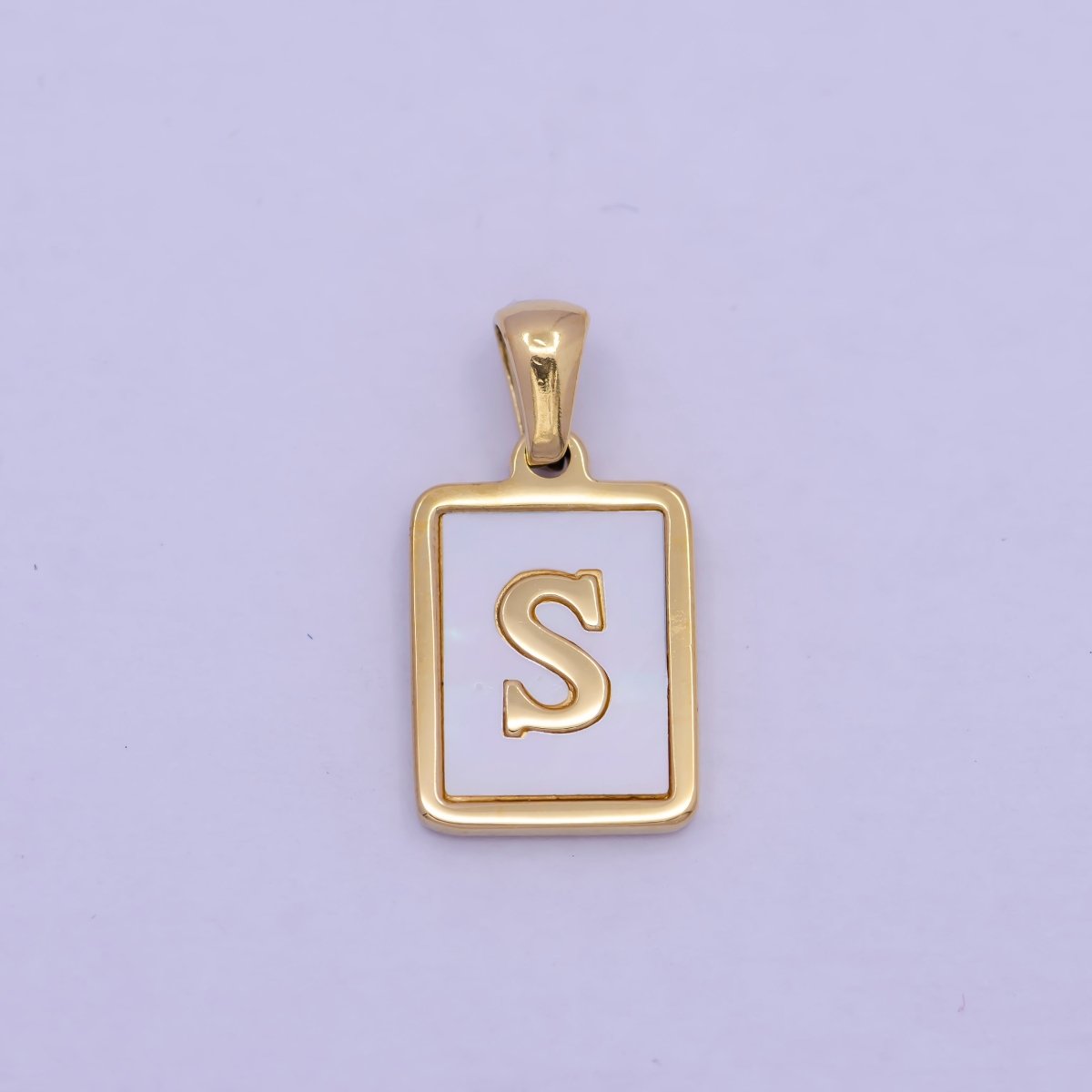 Mother of Pearl Letter Charm Gold Tag Alphabet Charm, Shell Letter Pendant Personalized Letters Initial Charm Stainless Steel A-862-A-874