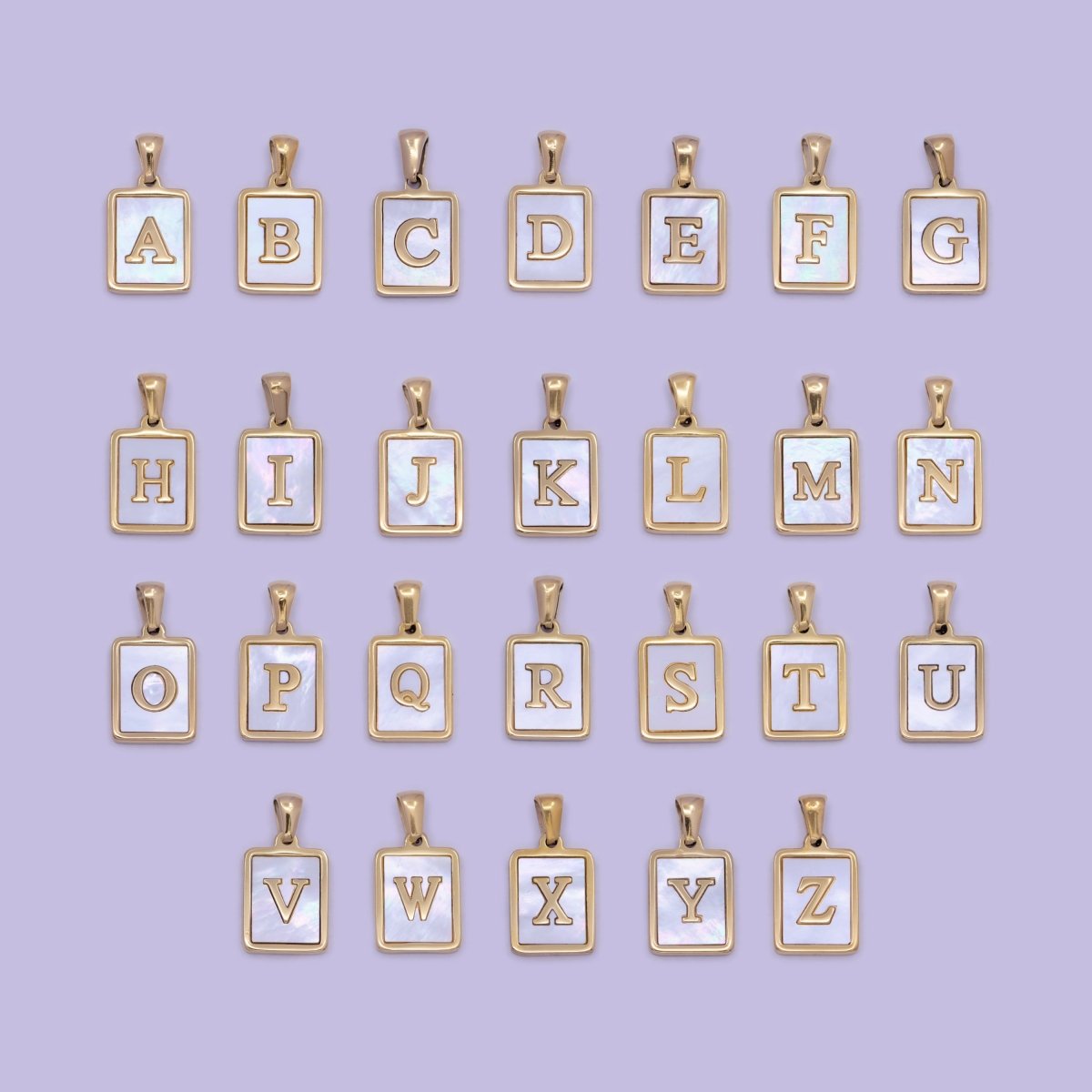 Mother of Pearl Letter Charm Gold Tag Alphabet Charm, Shell Letter Pendant Personalized Letters Initial Charm Stainless Steel A-862-A-874