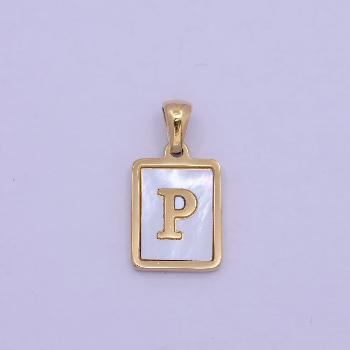 Mother of Pearl Letter Charm Gold Tag Alphabet Charm, Shell Letter Pendant Personalized Letters Initial Charm Stainless Steel A-862-A-874