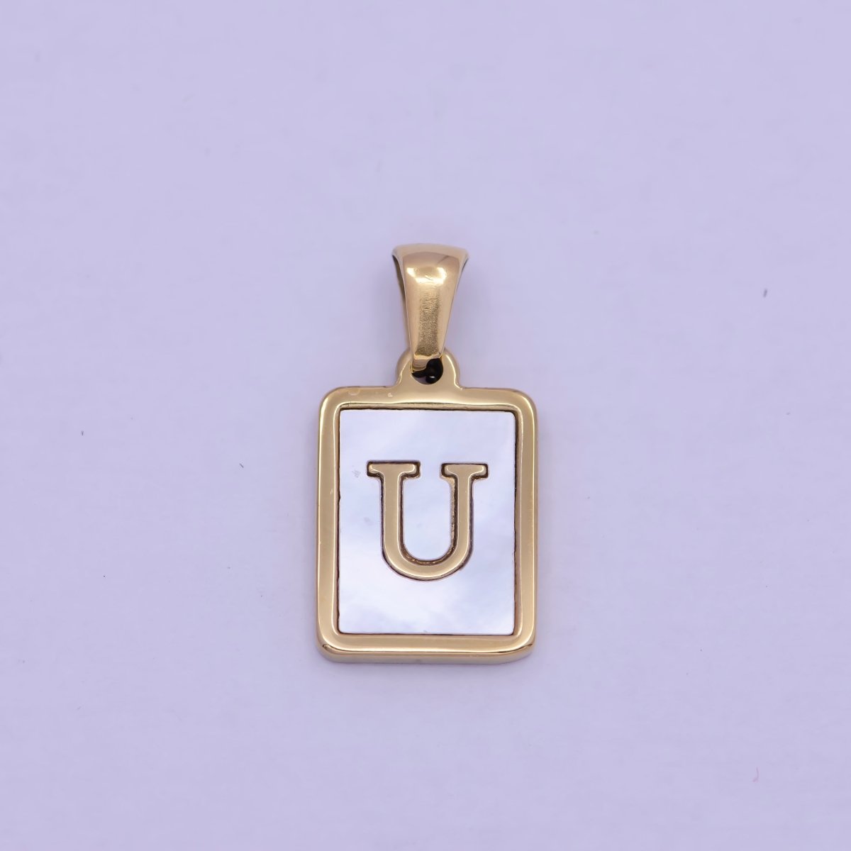 Mother of Pearl Letter Charm Gold Tag Alphabet Charm, Shell Letter Pendant Personalized Letters Initial Charm Stainless Steel A-862-A-874