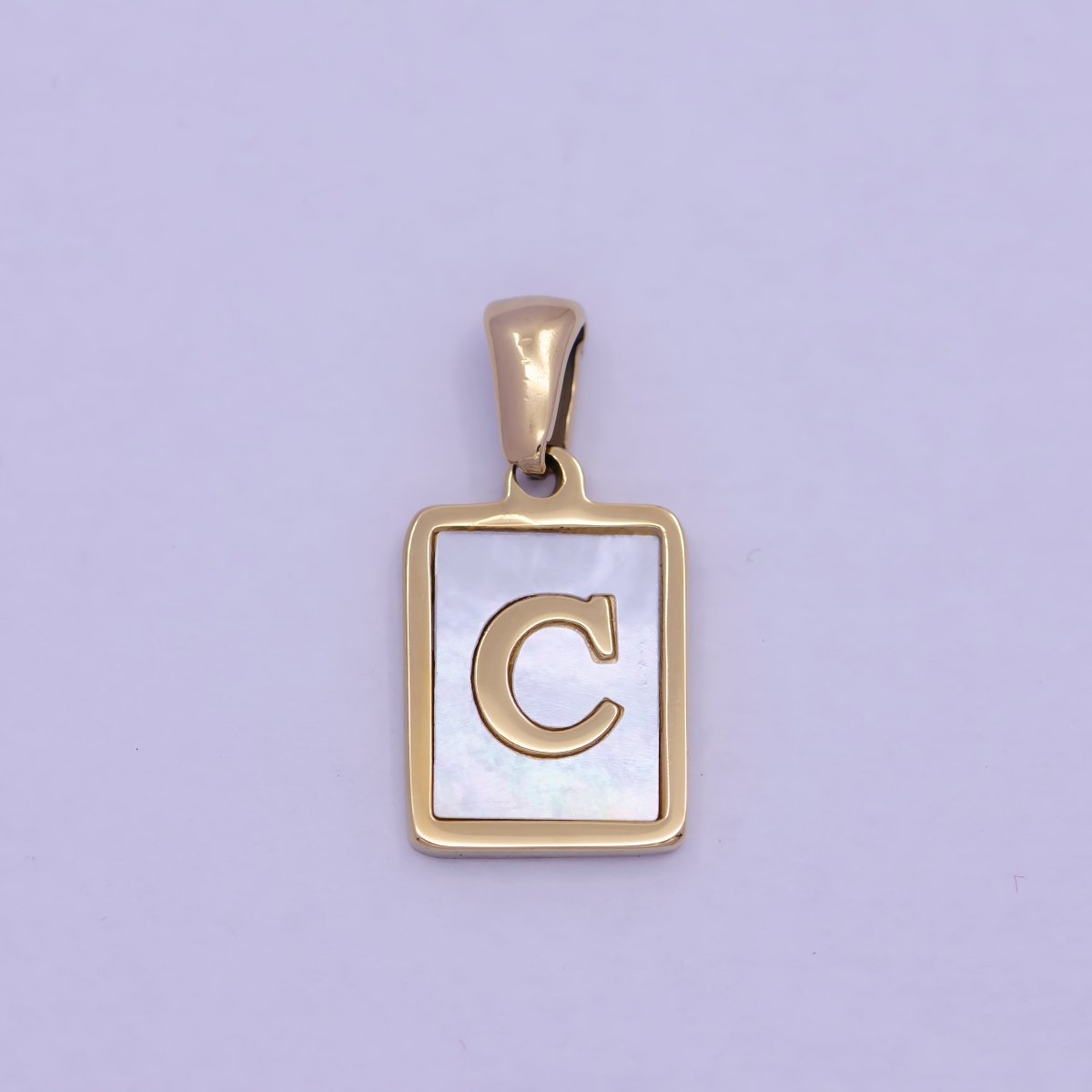 Mother of Pearl Letter Charm Gold Tag Alphabet Charm, Shell Letter Pendant Personalized Letters Initial Charm Stainless Steel A-862-A-874