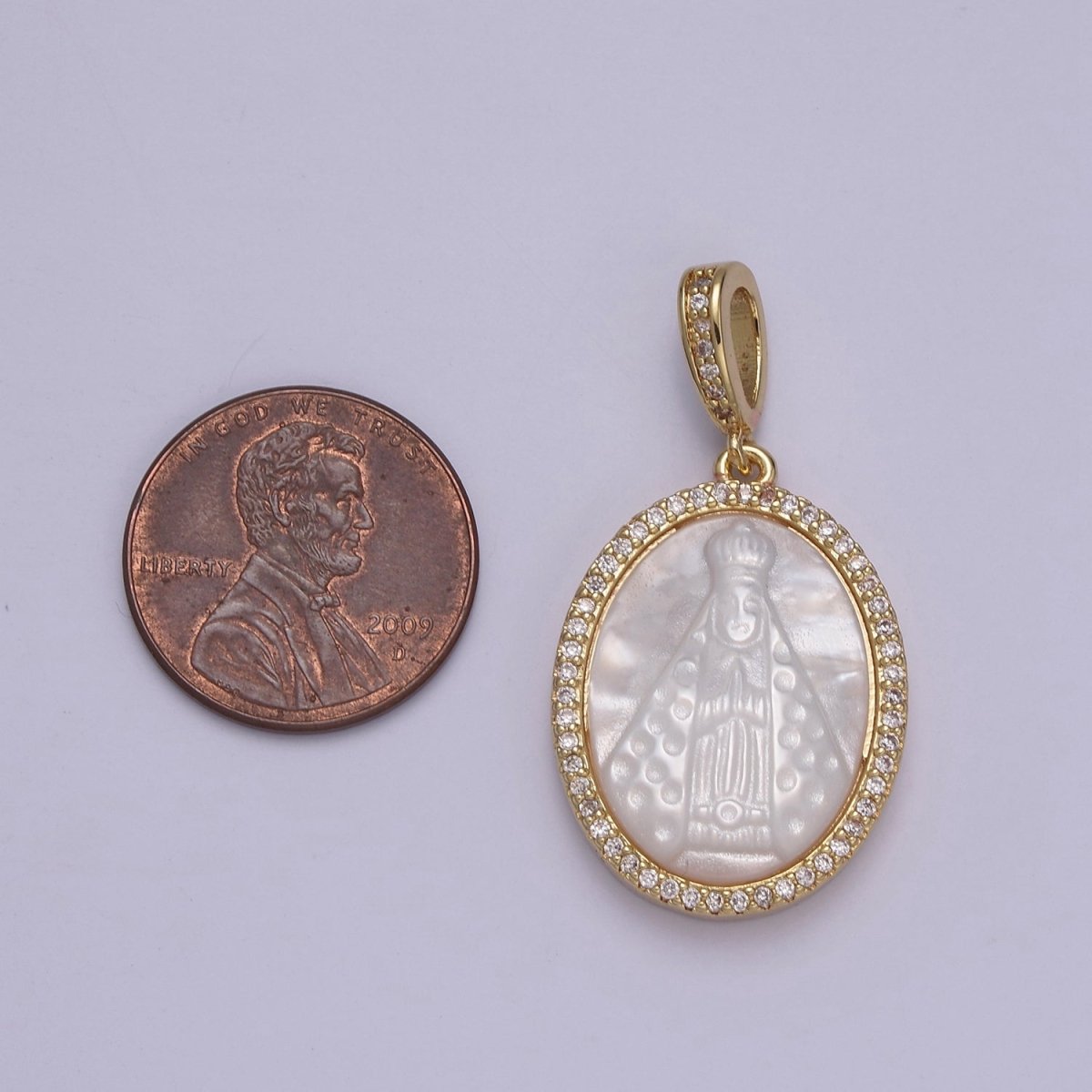 Mother of pearl Miraculous Lady medal, Virgin Mary necklace Charm, religious jewelry, catholic Rosary Component N-576