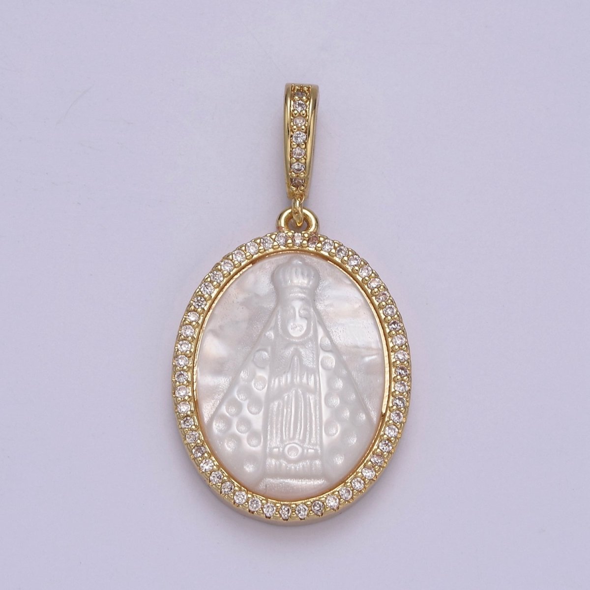 Mother of pearl Miraculous Lady medal, Virgin Mary necklace Charm, religious jewelry, catholic Rosary Component N-576