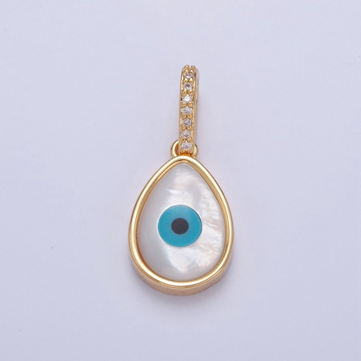 Mother of Pearl Tear Drop Necklace Pendant Evil Eye Charm Micro Pave Religious Jewelry J-643