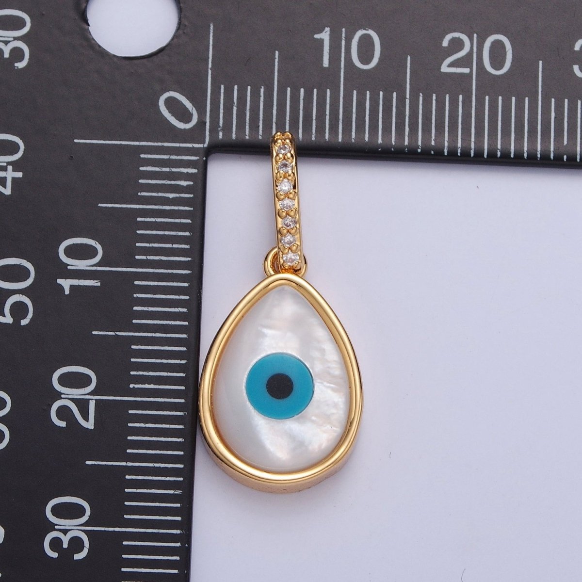Mother of Pearl Tear Drop Necklace Pendant Evil Eye Charm Micro Pave Religious Jewelry J-643