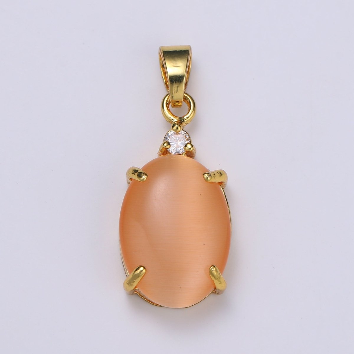 Multi Color Cat's Eye: Pink, Plum, Red Ruby, Amber, Peridot 24k Gold Solitaire CZ Pendant, Large Cat's Eye Stone I-681 ~ I-692