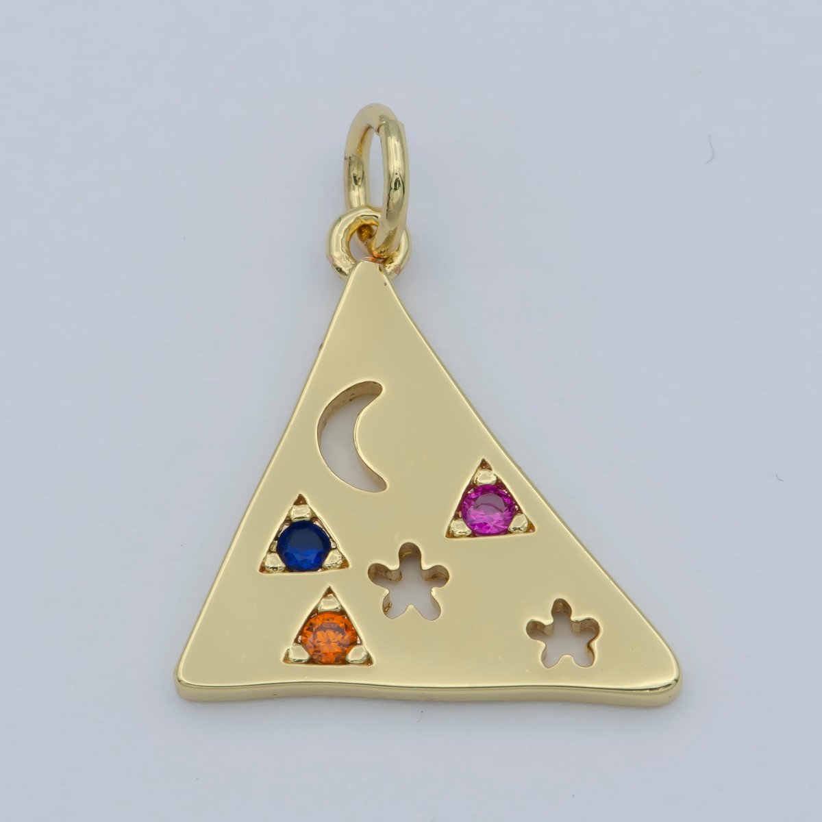 Multi Color Cz Charm Dainty Triangle Charm Jewelry Gold Crescent Moon Galaxy Space star Charm Jewelry Making Supply  M-357