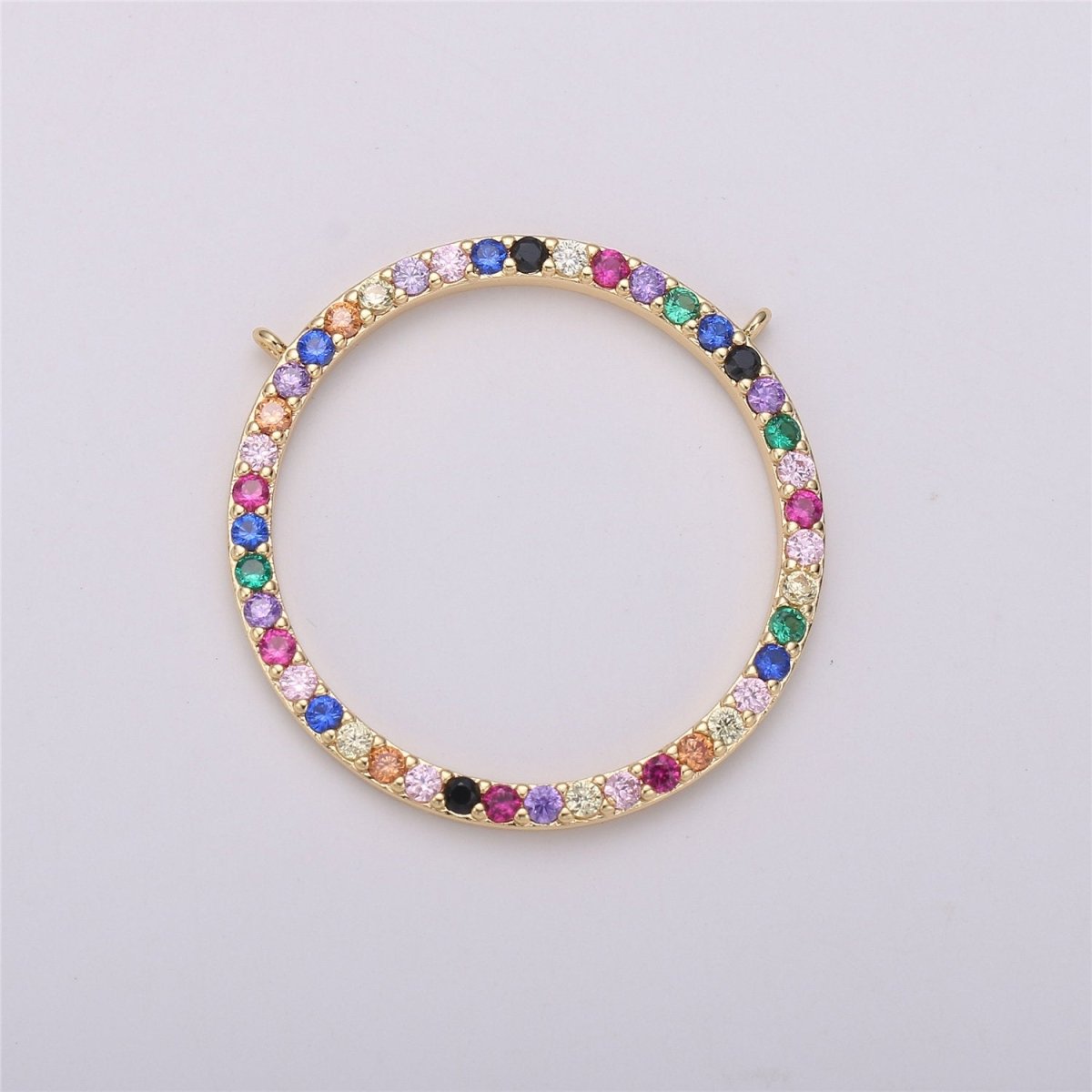 Multi Color CZ Circle Charm, 18K gold Filled Pendant, Nickel free, Cubic Zirconia, Cubic Connector, Colorful Cubic Charm Pendant F-286