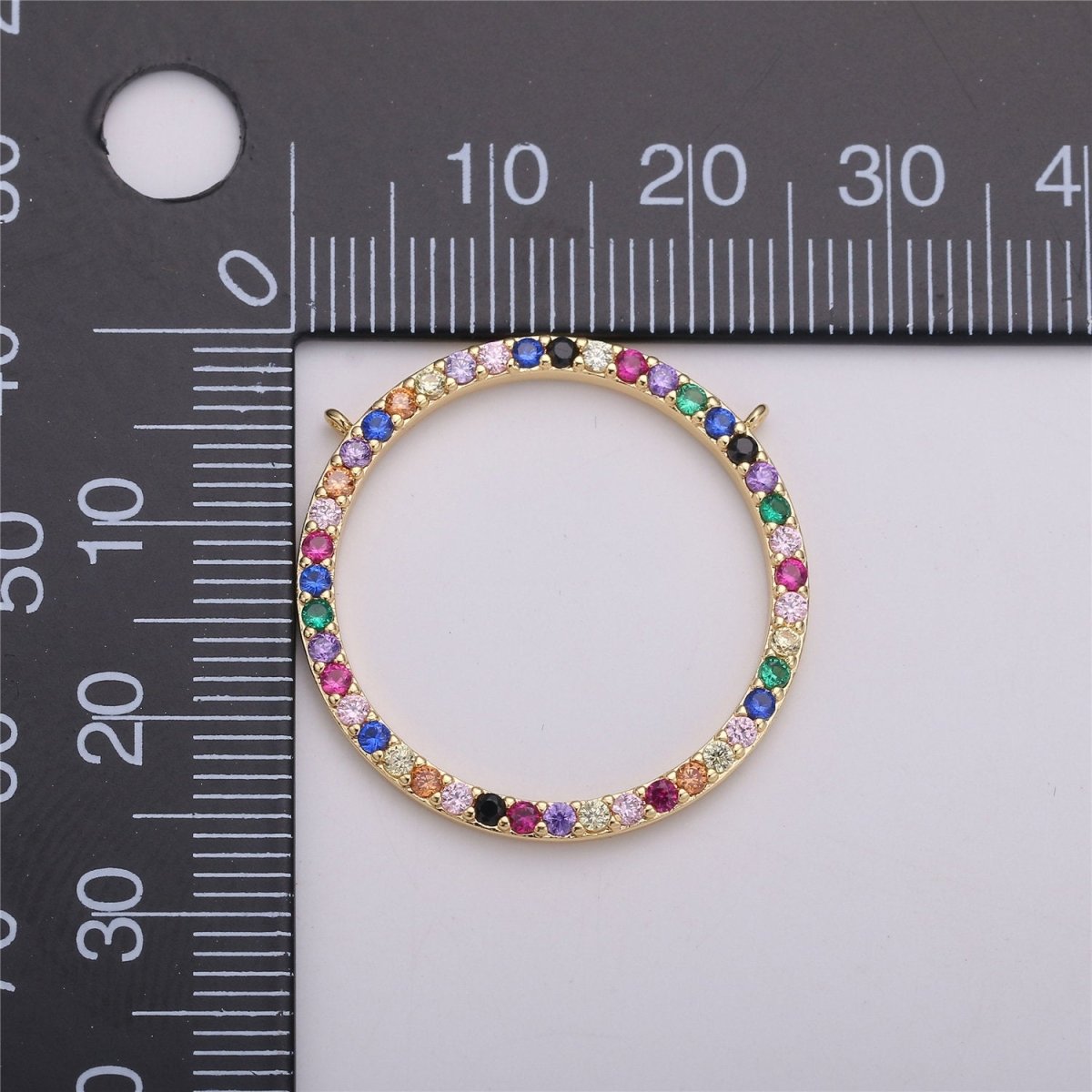 Multi Color CZ Circle Charm, 18K gold Filled Pendant, Nickel free, Cubic Zirconia, Cubic Connector, Colorful Cubic Charm Pendant F-286