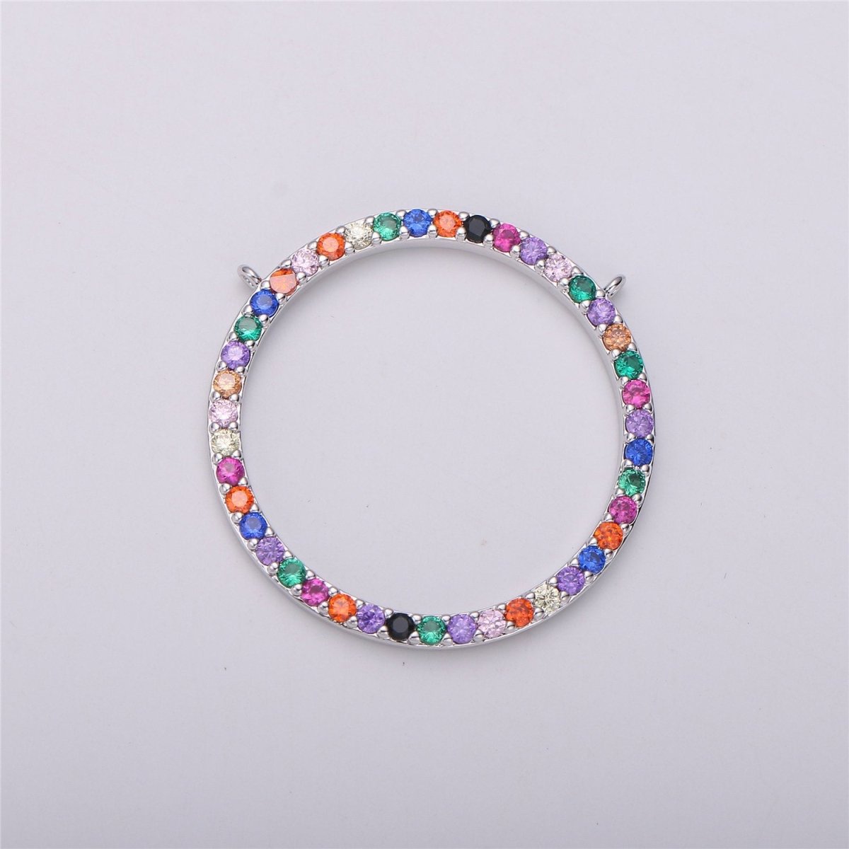 Multi Color CZ Circle Charm, 18K gold Filled Pendant, Nickel free, Cubic Zirconia, Cubic Connector, Colorful Cubic Charm Pendant F-286