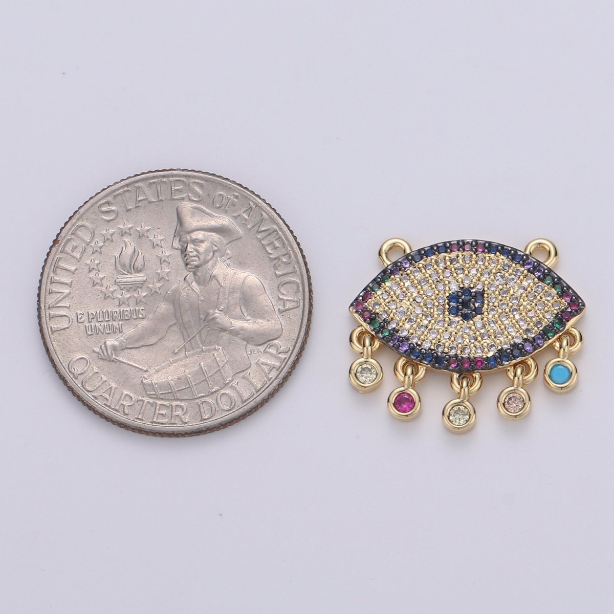 Multi color CZ Micro paved Gold Evil Eye Connectors, Rainbow Nazar Necklace Pendant, Necklace Connector Jewelry Craft Supply, Statement F-502