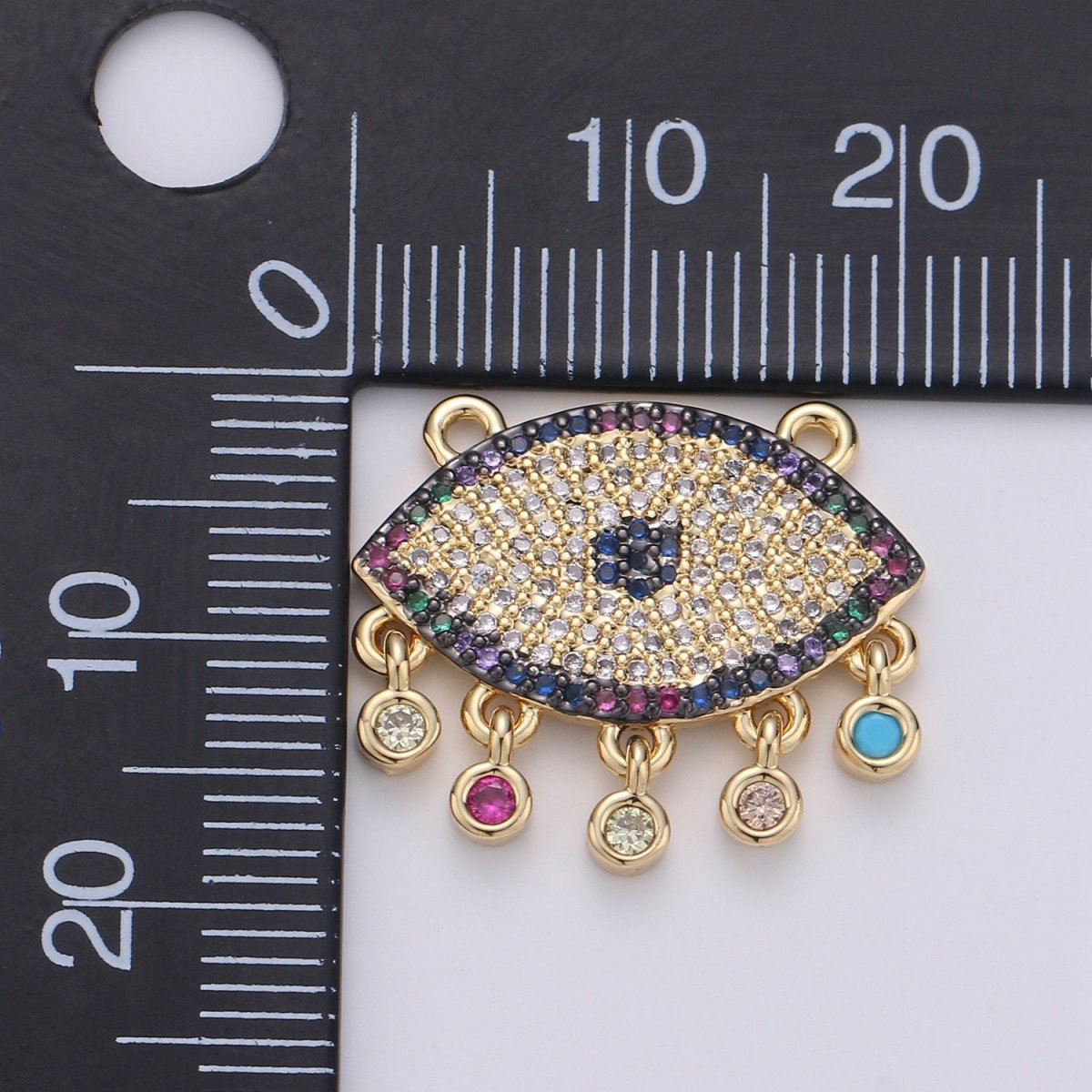 Multi color CZ Micro paved Gold Evil Eye Connectors, Rainbow Nazar Necklace Pendant, Necklace Connector Jewelry Craft Supply, Statement F-502