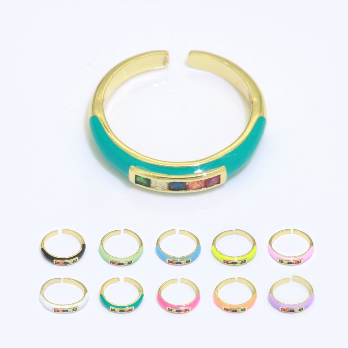Multi Color Cz Ring Colorful Enamel Ring Open Adjustable in 14K Gold Filled  S-110~S-119