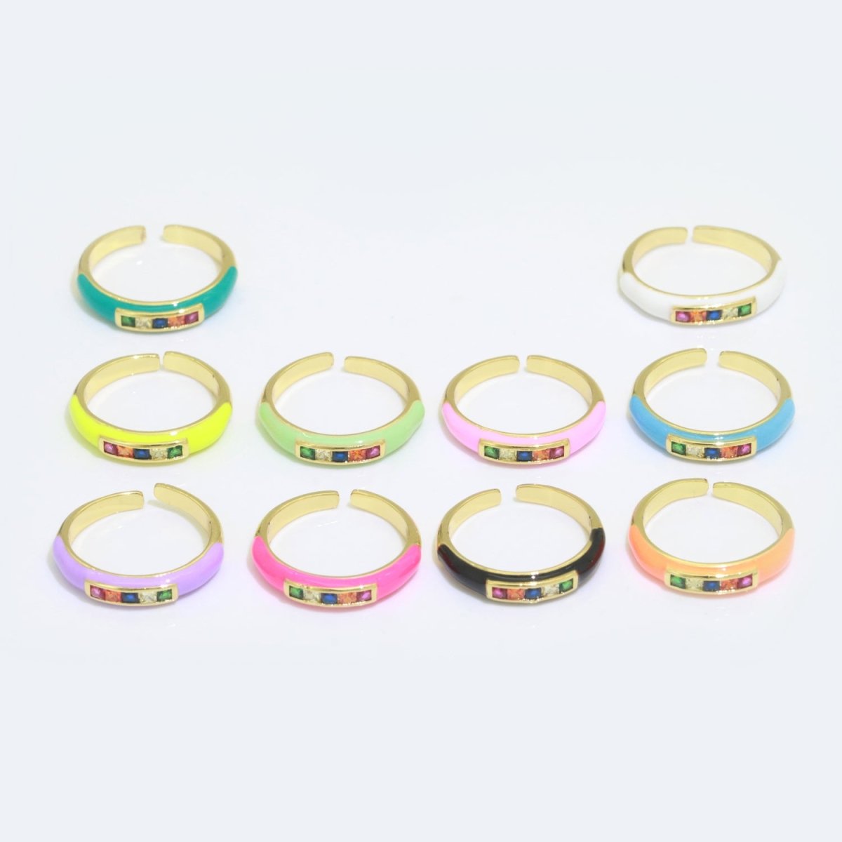 Multi Color Cz Ring Colorful Enamel Ring Open Adjustable in 14K Gold Filled  S-110~S-119