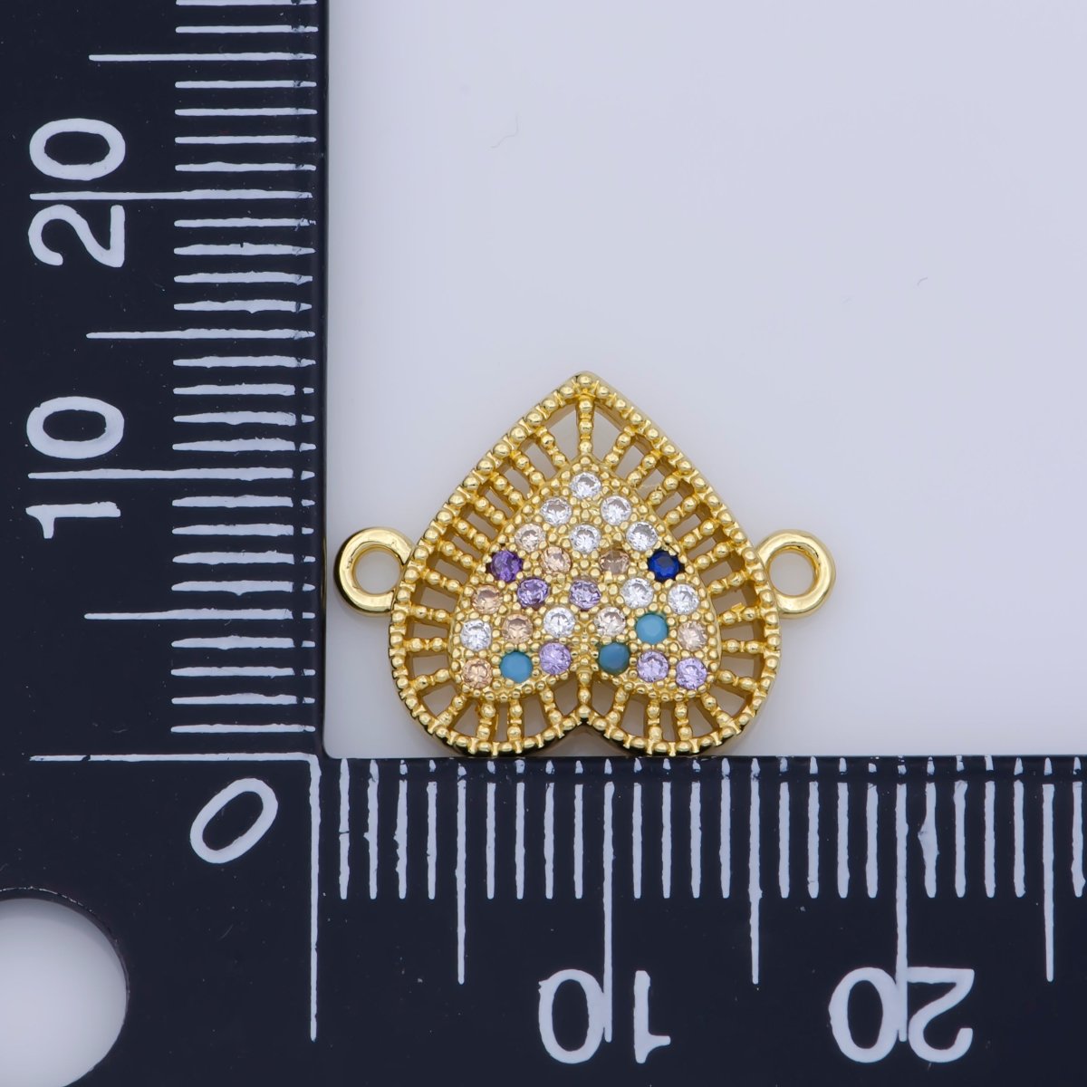 Multi Color Dainty CZ Rainbow Heart Connector 12x16mm, 14K gold Filled Cubic Zirconia Micro Pave Colorful Heart Bracelet Connector Charm F-350