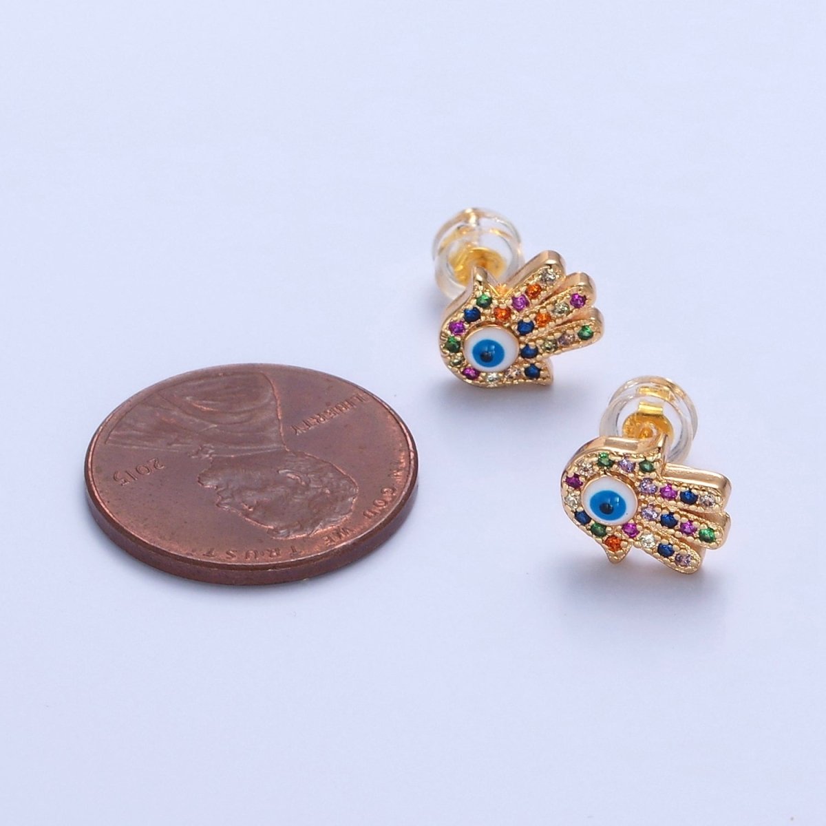 Multi Color Hand Stud Earring Gold Evil Eye Pave Earring T-500