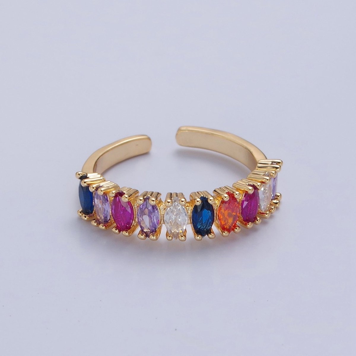 Multi Color Marquise Pave Ring Rainbow Statement Ring Open Adjustable O-2186