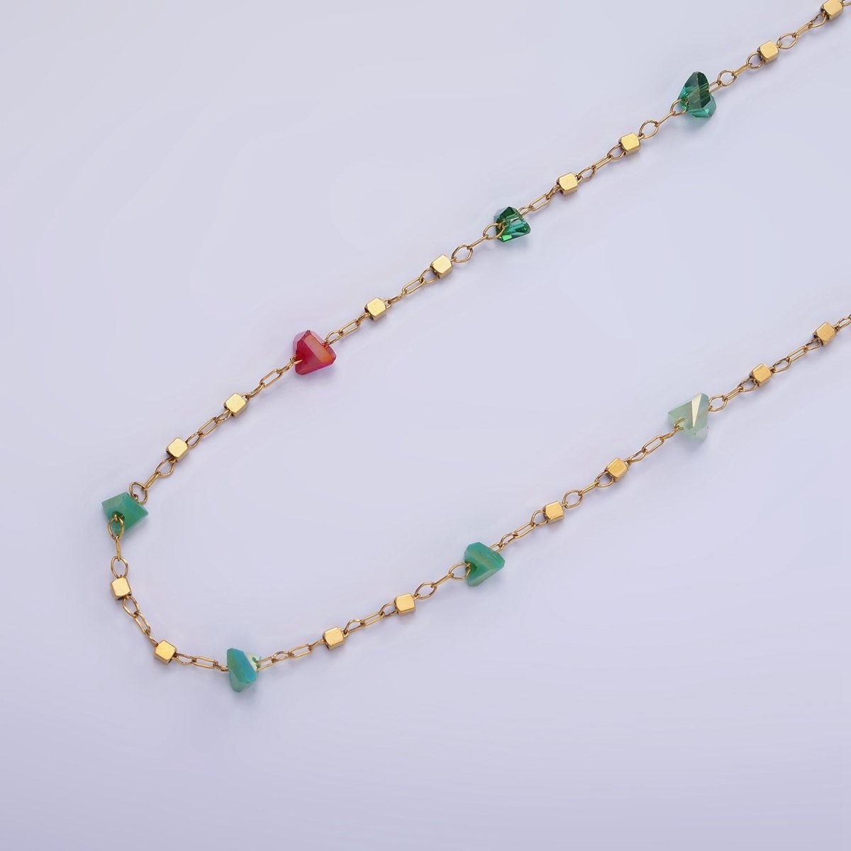 Multi Gemstone Rondell Beaded Chain Rosary Chain Per Yard in Gold Stainless Steel ROLL-1504