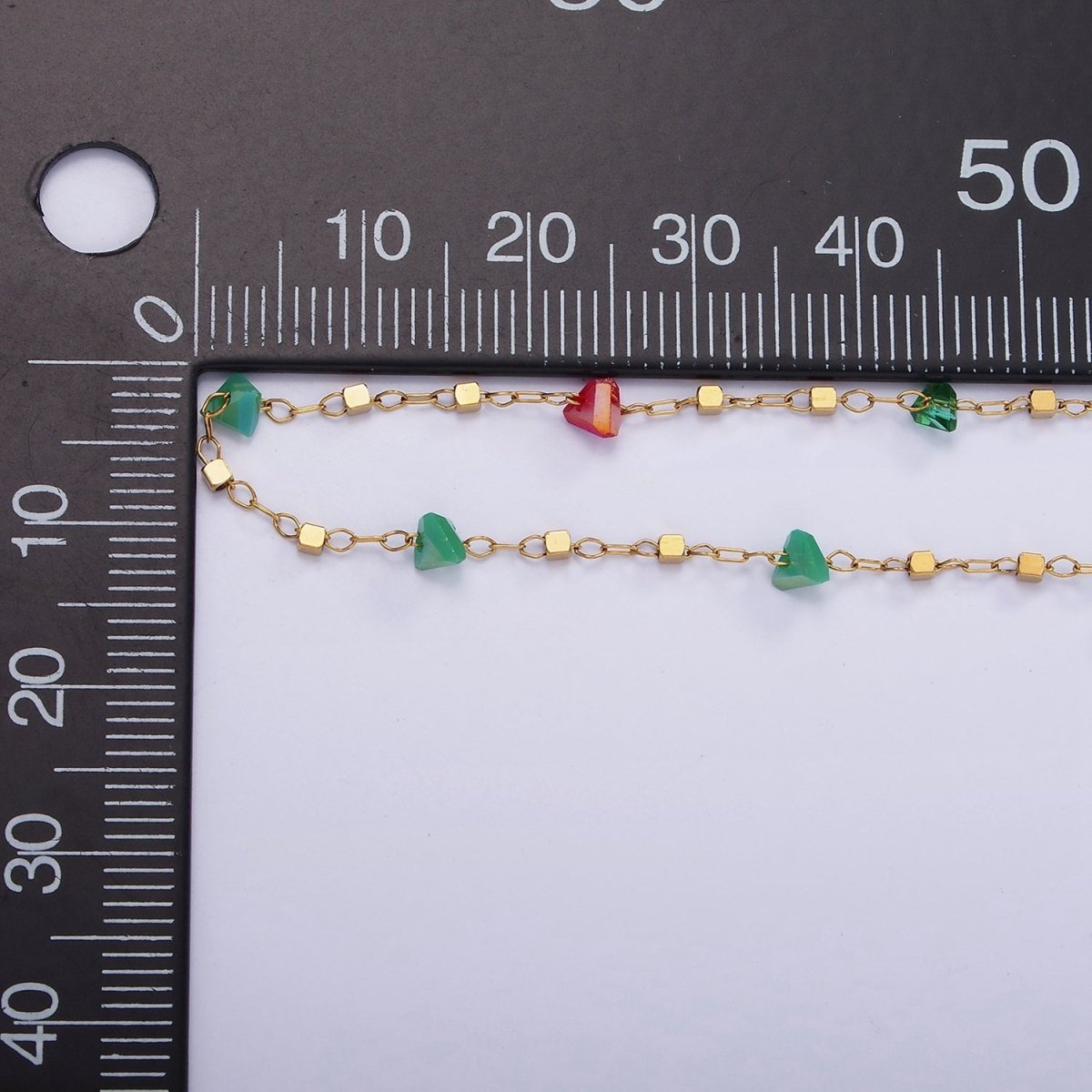 Multi Gemstone Rondell Beaded Chain Rosary Chain Per Yard in Gold Stainless Steel ROLL-1504