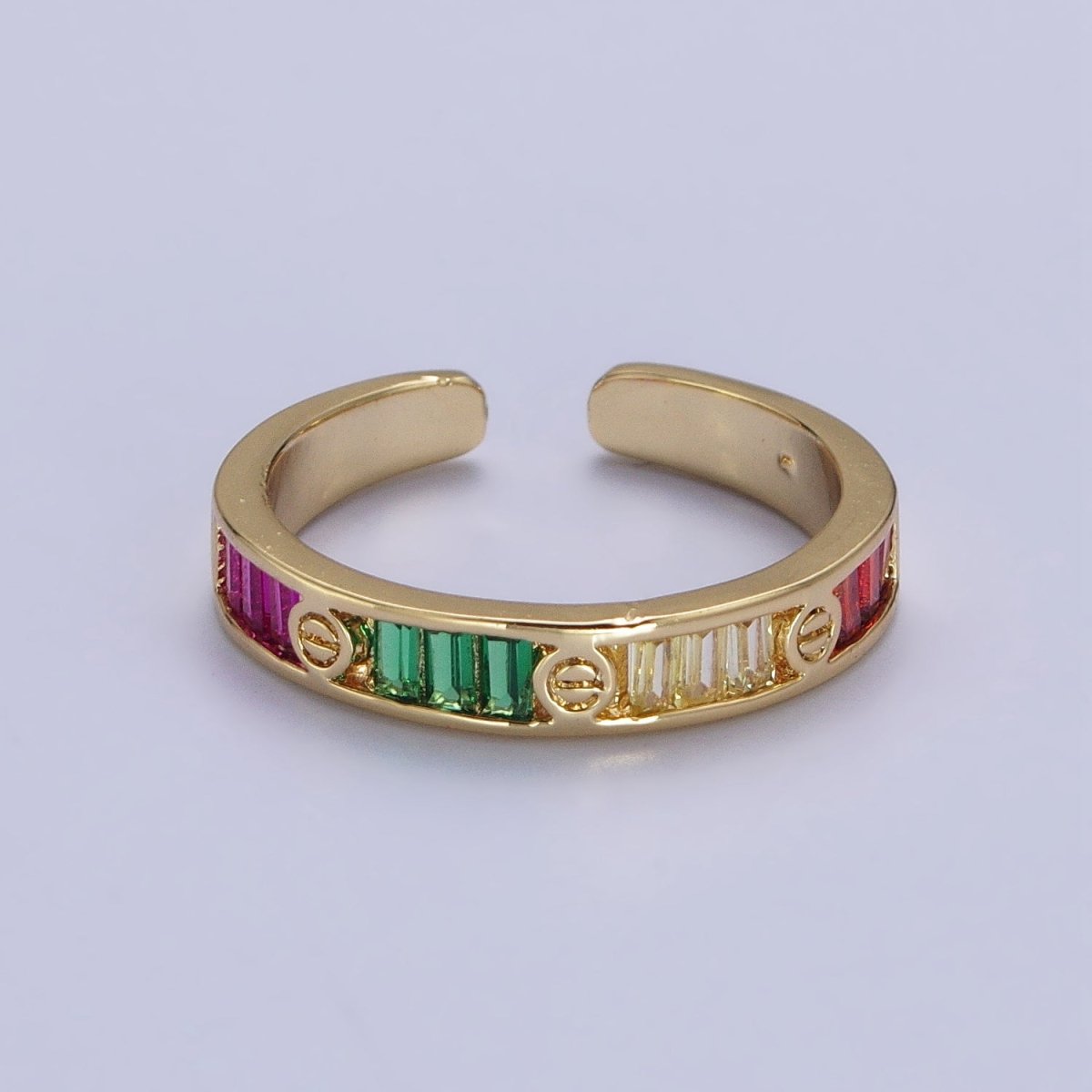 Multicolor Baguette CZ Minimalist Adjustable Ring in Gold & Silver | O-253 O-254