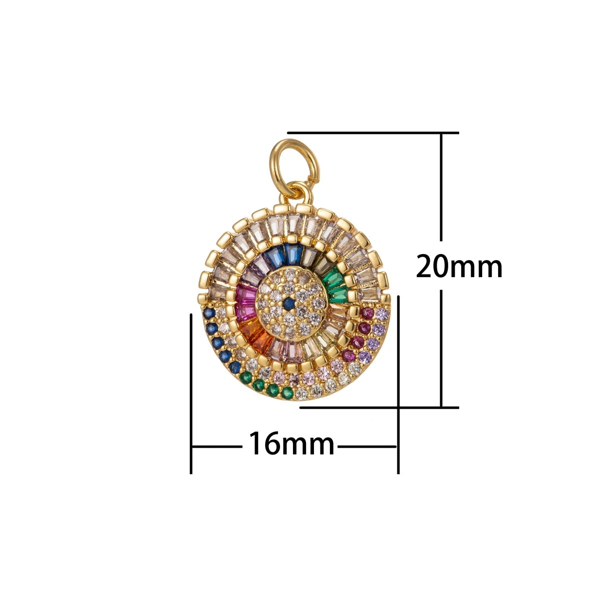 Multicolor Clear Baguette Micro Paved CZ Round Disc Charm | C-647
