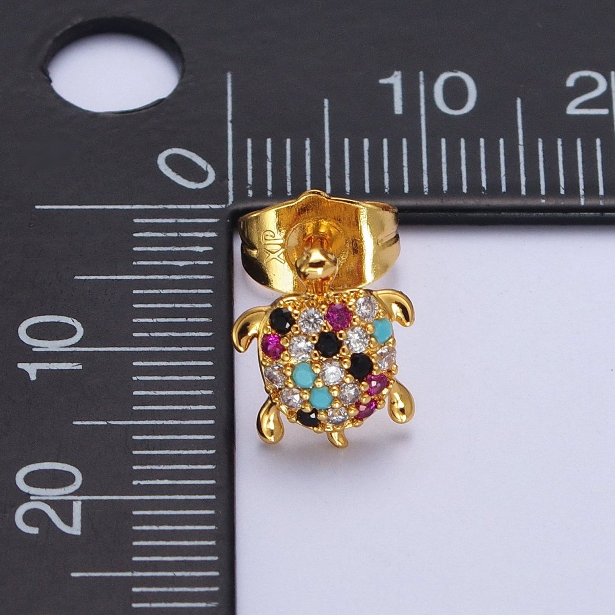 Multicolor CZ Micro Paved Turtle Sea Tortoise Gold Stud Earrings | AB120