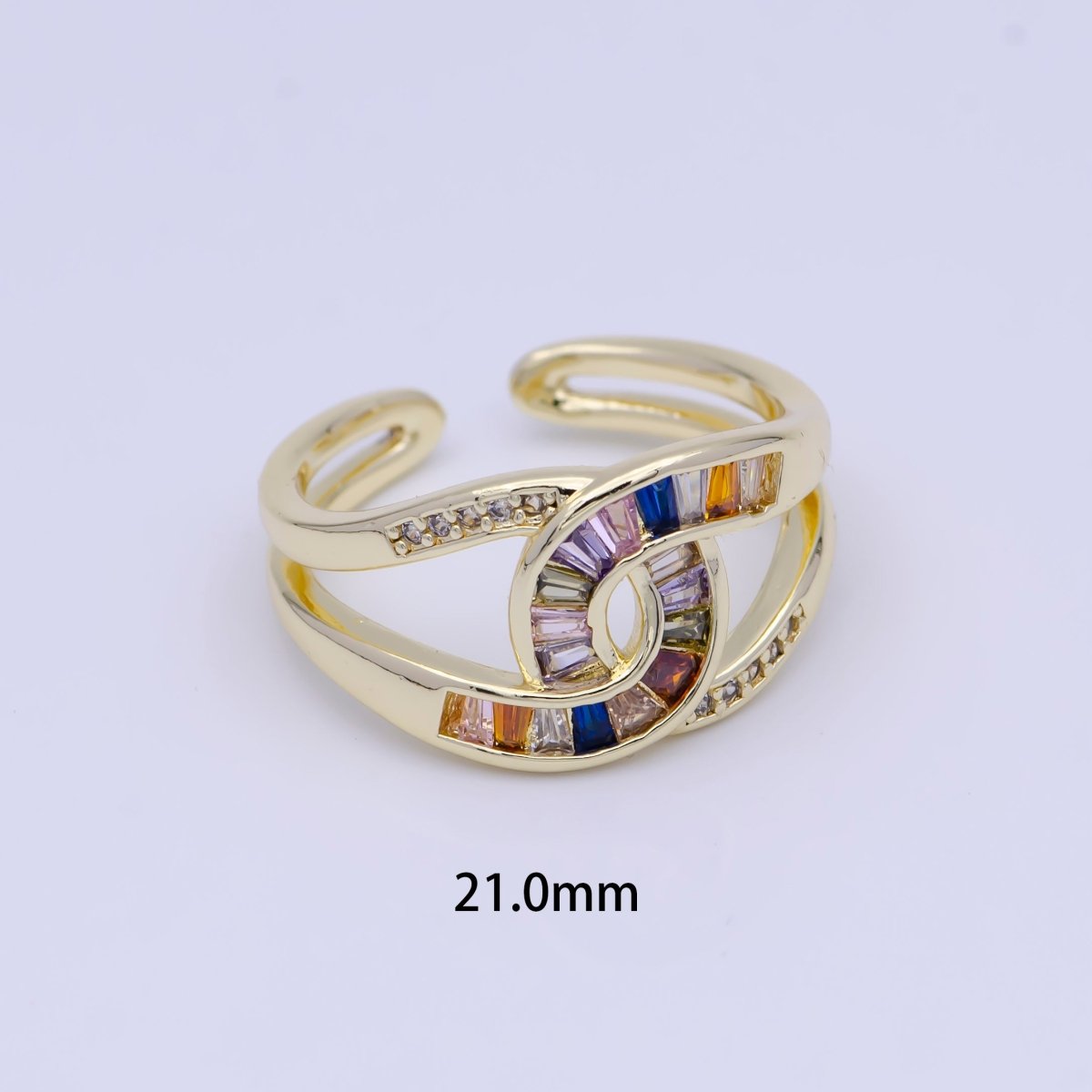 Multicolor, Green, Clear Baguette Micro Paved Knot Double Band Gold Ring | O-925, U-267, U-295