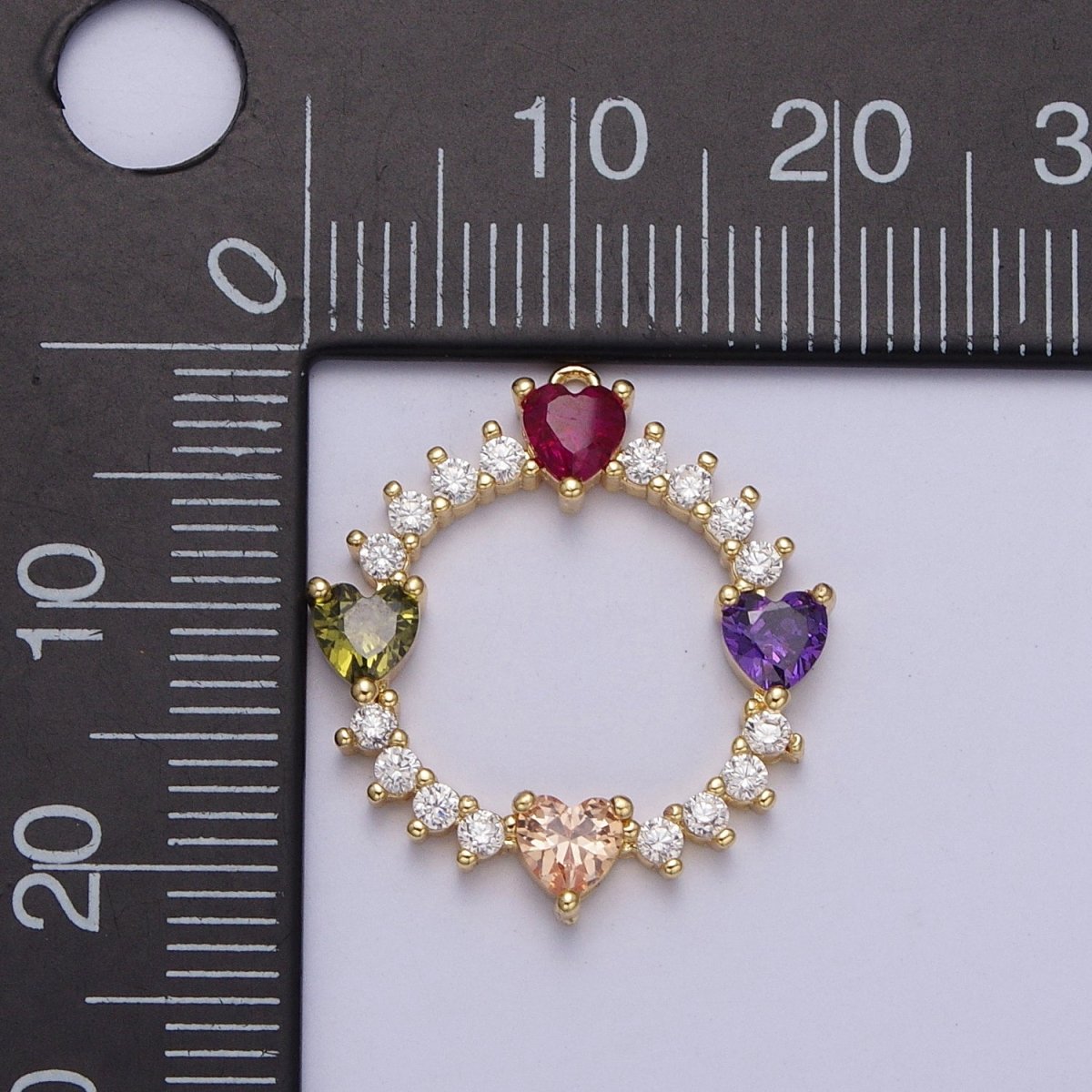 Multicolor Heart Open Round Clear CZ Cubic Zirconia Charm | AC011