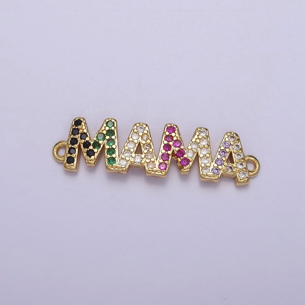 Multicolor Micro Pave Cubic Zirconia MAMA Connector For Mother's Day Jewelry Necklace Bracelet Making, F-162