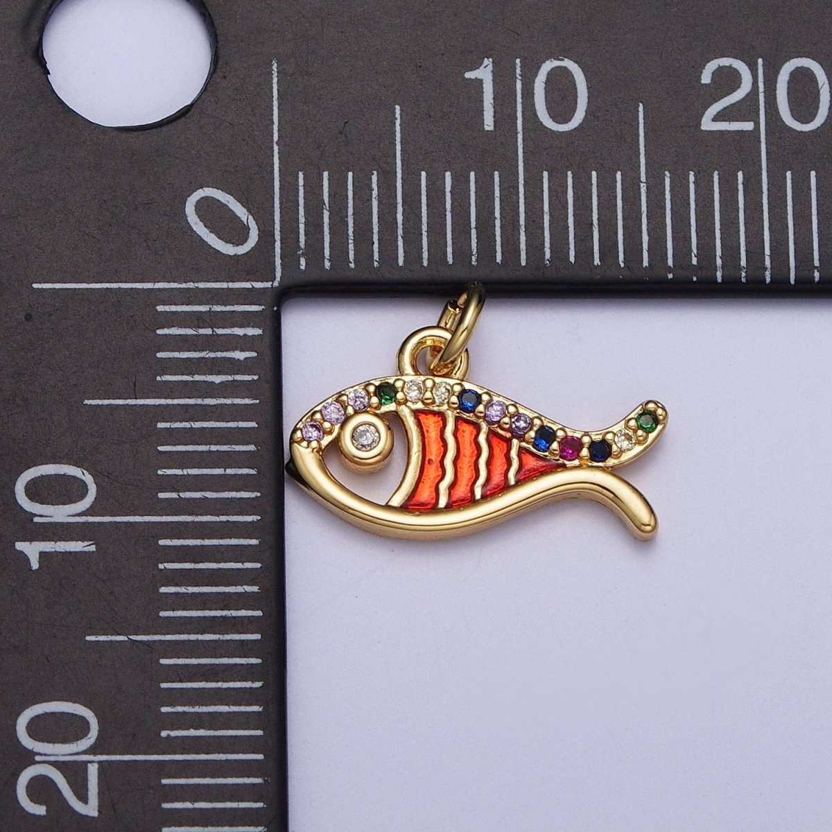 Multicolor Micro Paved Cubic Zirconia Red Orange Dainty Fish Beach Wildlife Gold Charm For Jewelry Making AG-112