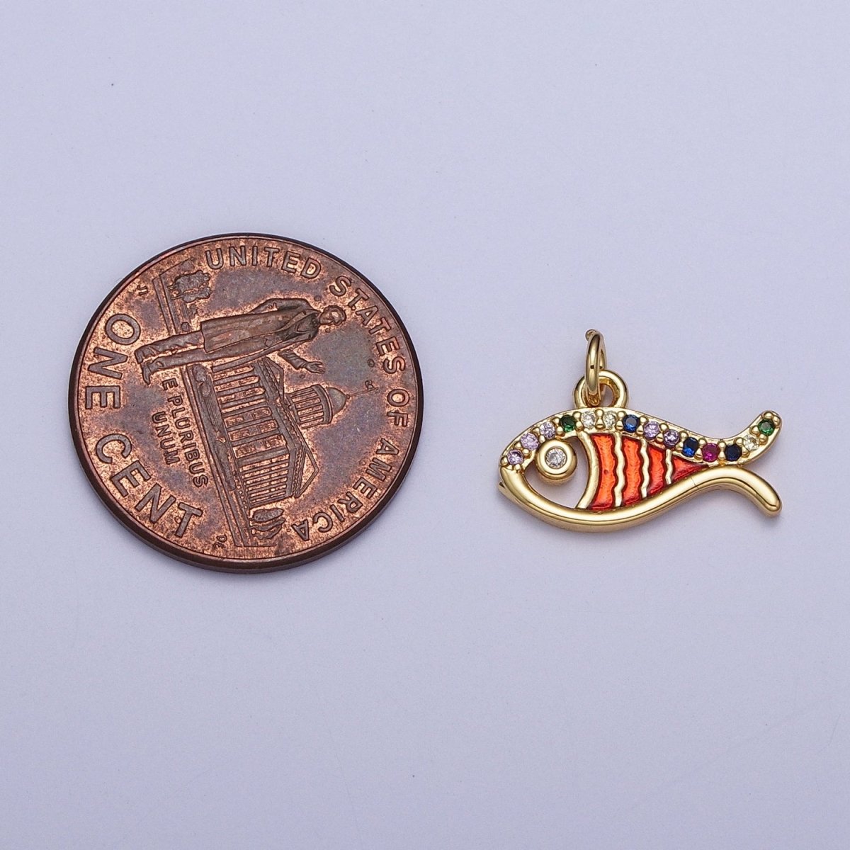 Multicolor Micro Paved Cubic Zirconia Red Orange Dainty Fish Beach Wildlife Gold Charm For Jewelry Making AG-112