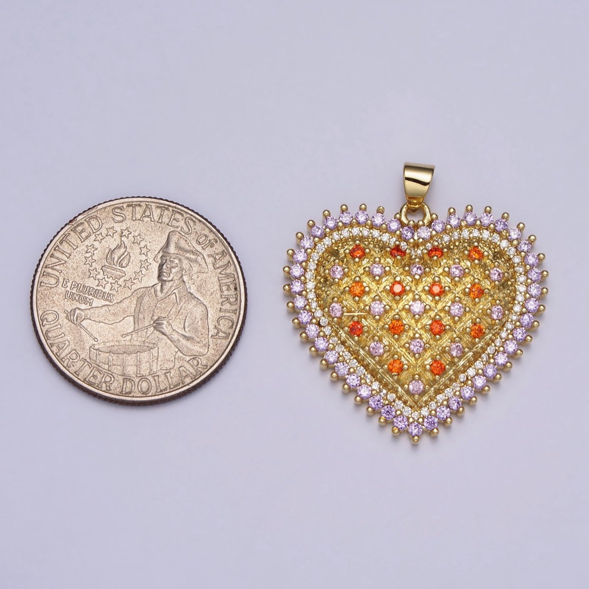 Multicolor Micro Paved CZ Gold Heart Pendant | AA079