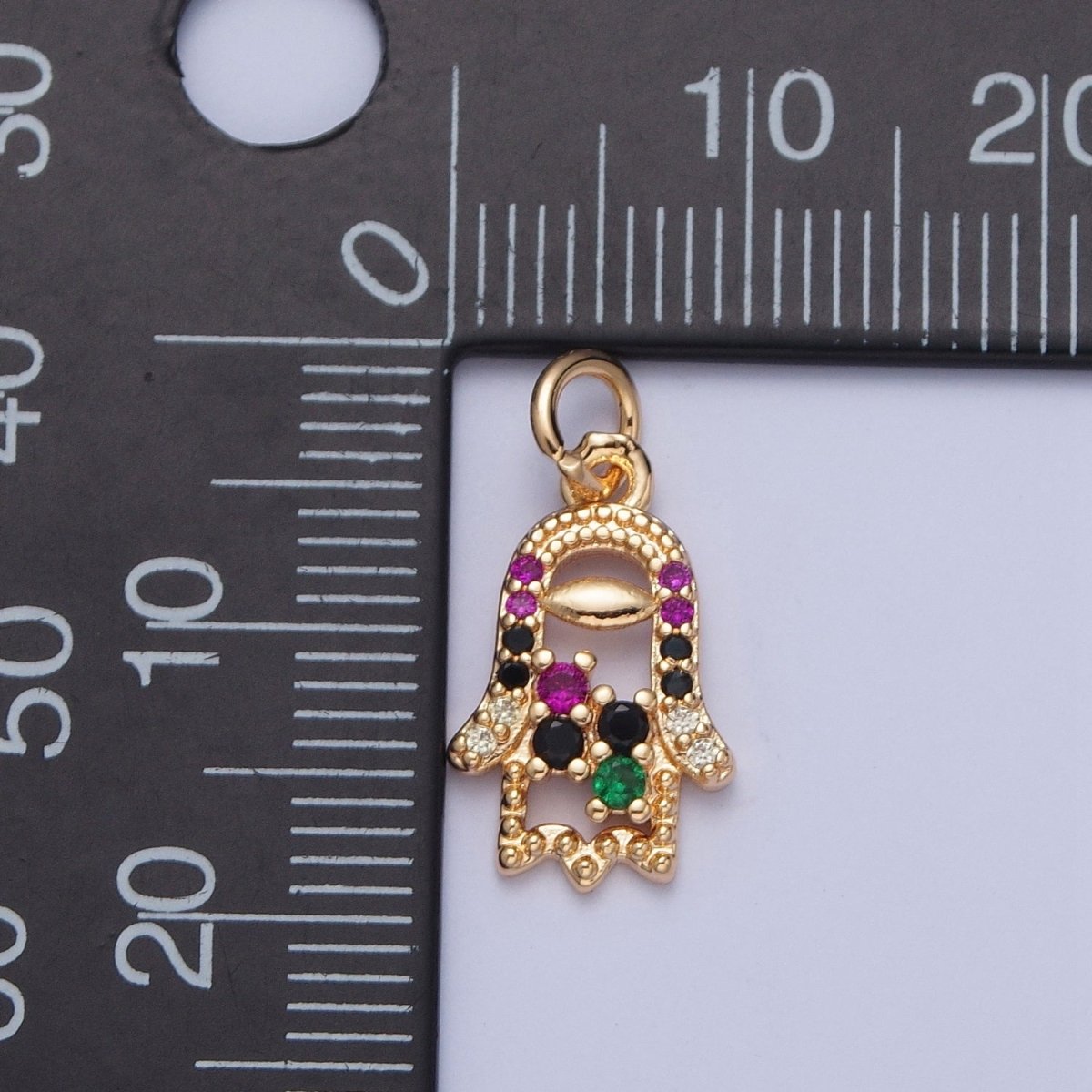 Multicolor Micro Paved CZ Hamsa Hand Protection Charm | X-185